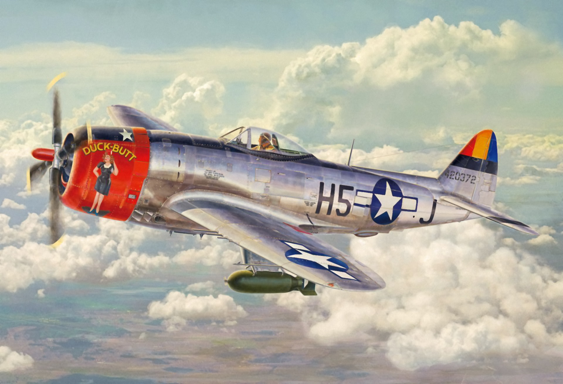 american fighter, war, ww2, aircraft, painting, airplane, art, P 47 Thunderbolt, 1080P, aviation, HD Wallpaper