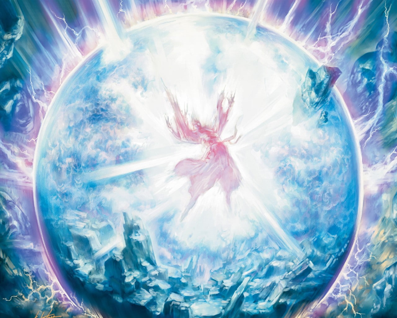 fantasy art, sphere, artwork, warrior, Thunderbolt, 720P, HD Wallpaper
