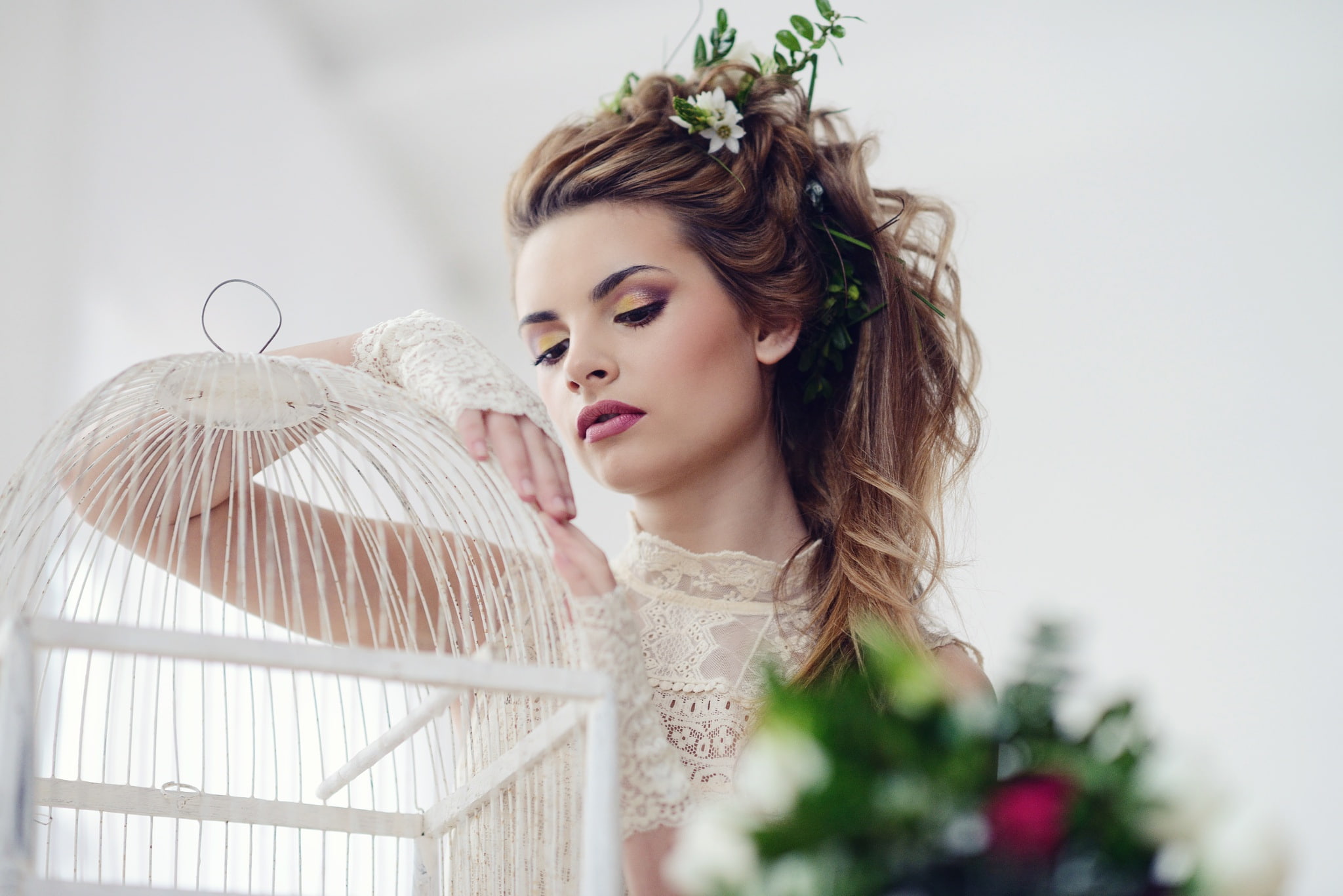 beautiful, phographer, 1080P, makeup, Yana, cell, flowers, hairstyle, Galina Tcivina, girl, look, HD Wallpaper