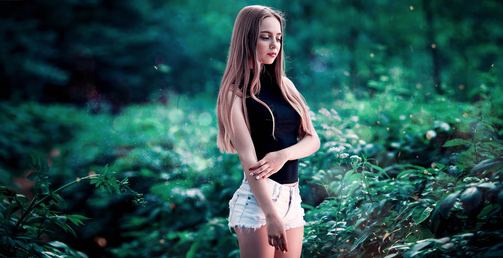 Yana, Girl, Summer, 1080P, Green, Shorts, Nature, HD Wallpaper