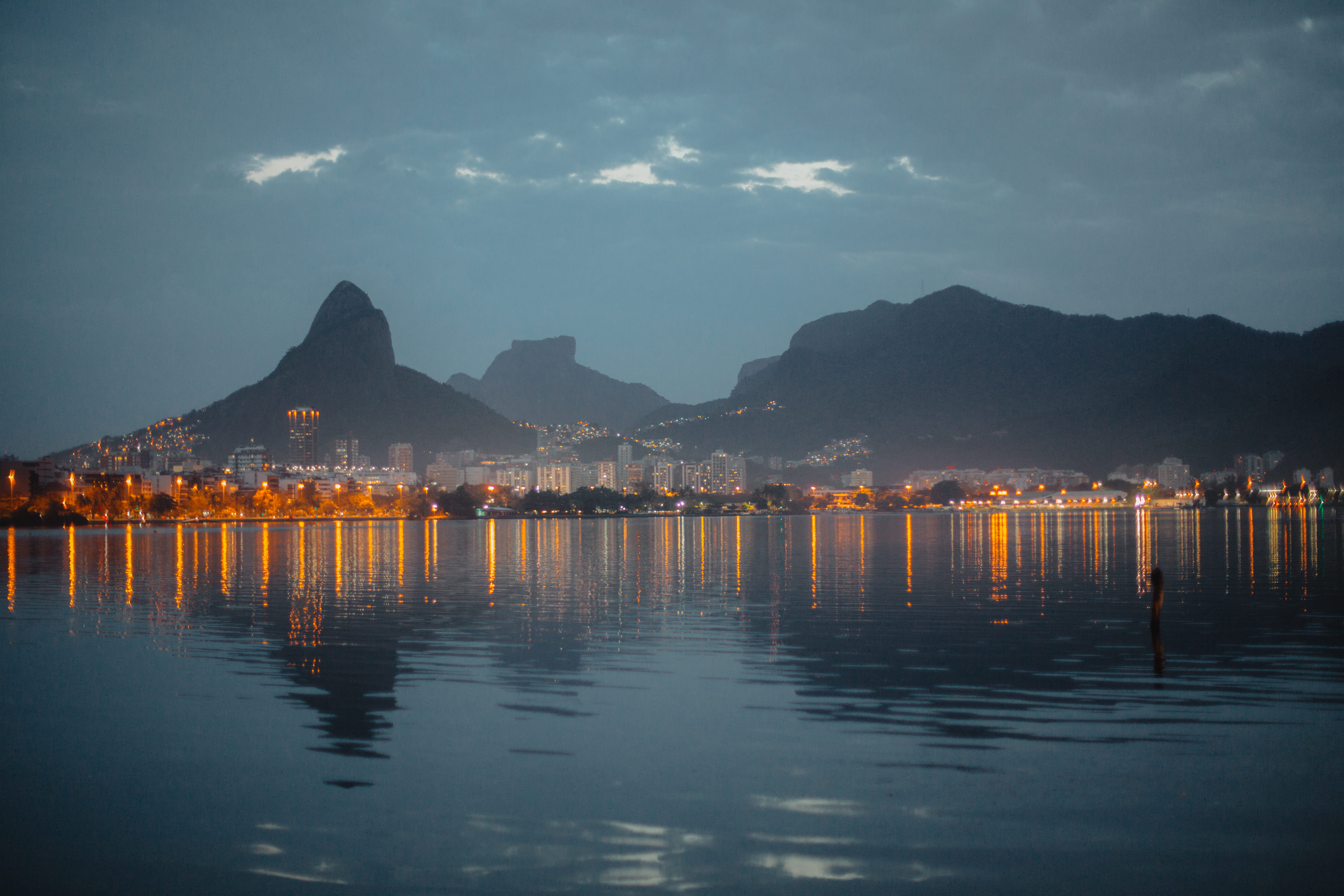 tranquility, reflection, waterfront, tranquil scene, lagoa, beauty in nature, 5K, lake, brazil, nature, water, forest, building exterior, no people, illuminated, HD Wallpaper