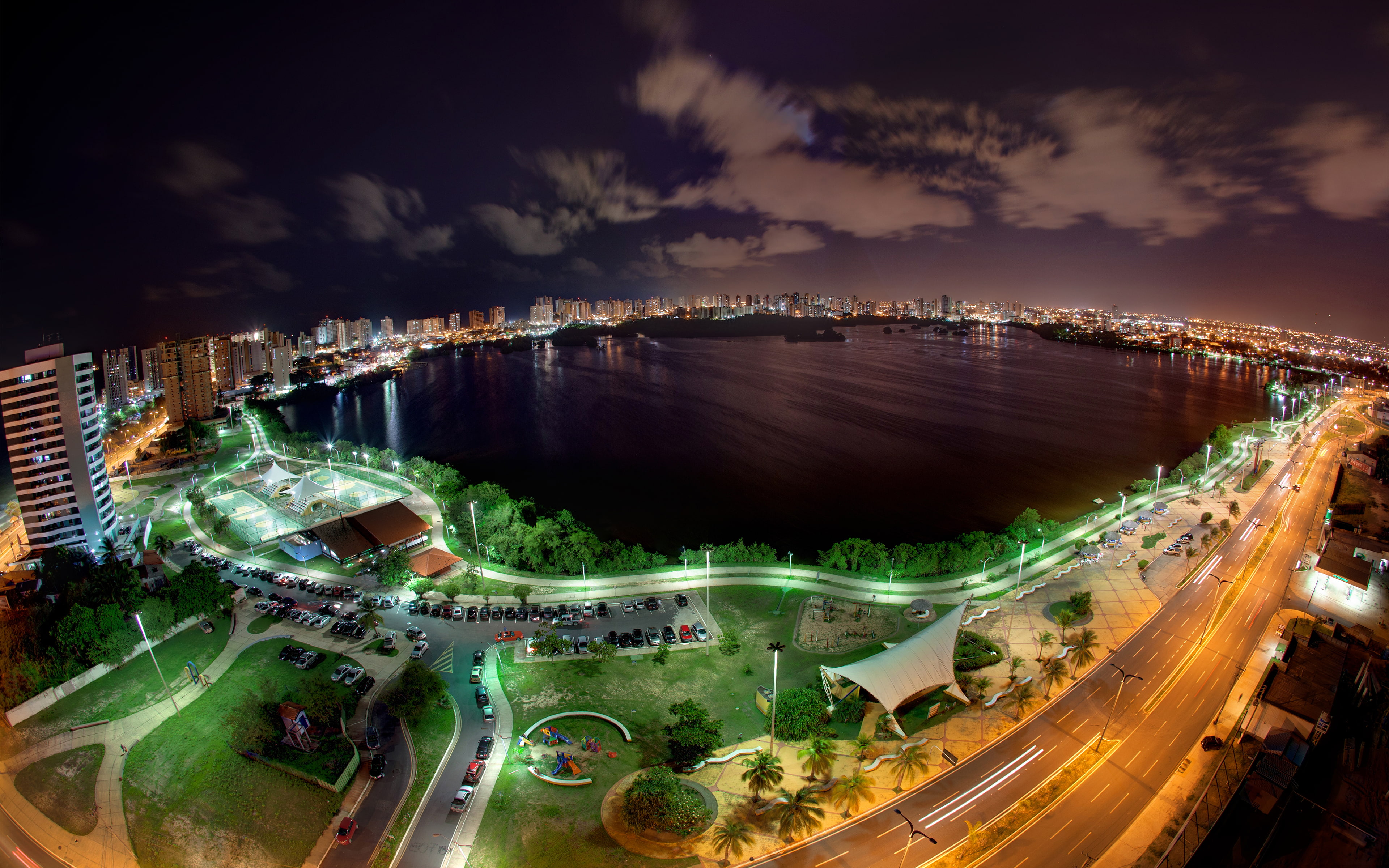 longexposure, urban, da, night, 4K, photography, cityscape, saoluis, citylights, water, lagoa, jansen, lakes, brazil, HD Wallpaper