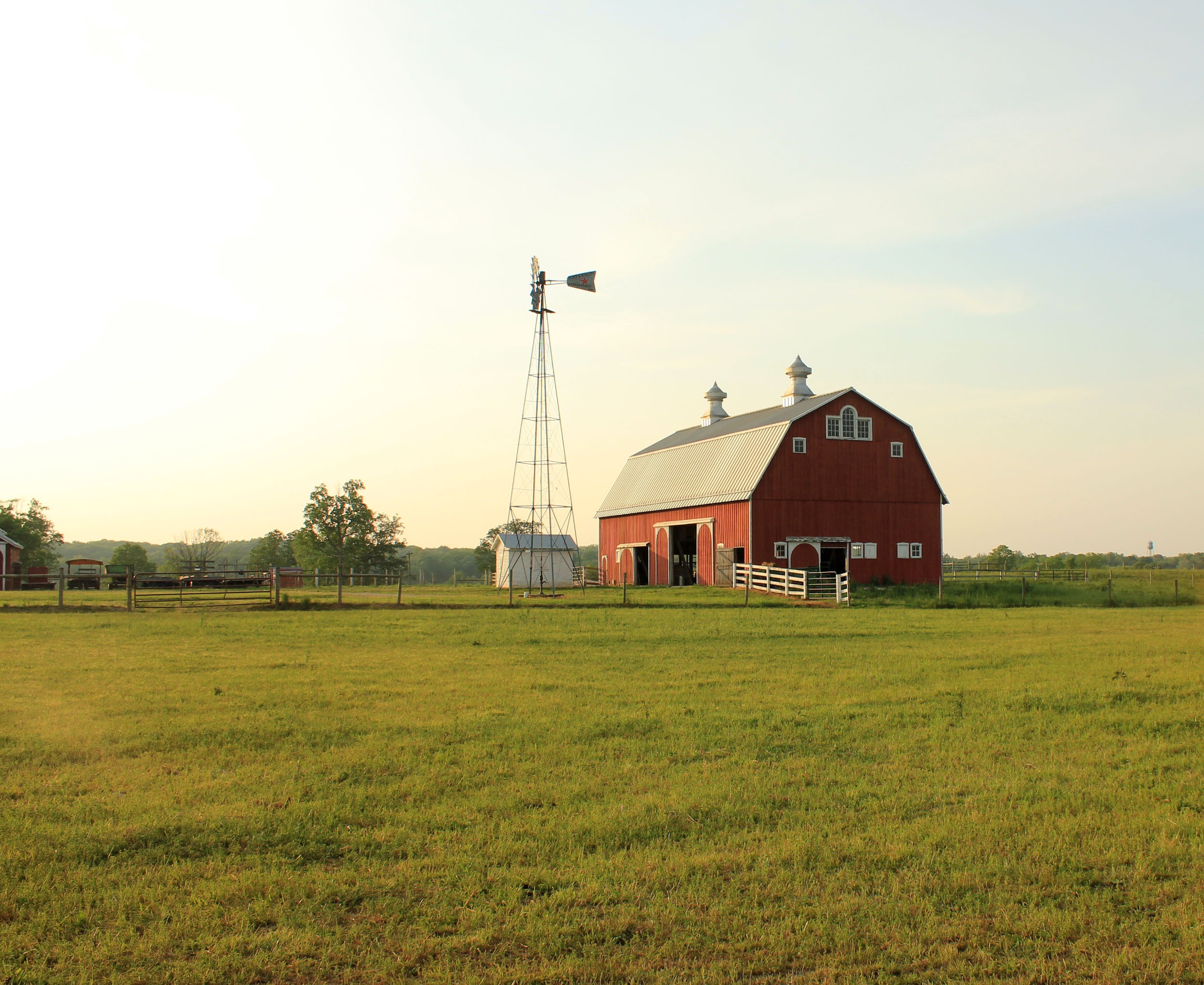 environment, agriculture, prophetstown state park, america, outdoors, western, rural Scene, architecture, landscape, barn, sky, rural, green color, country, HD Wallpaper