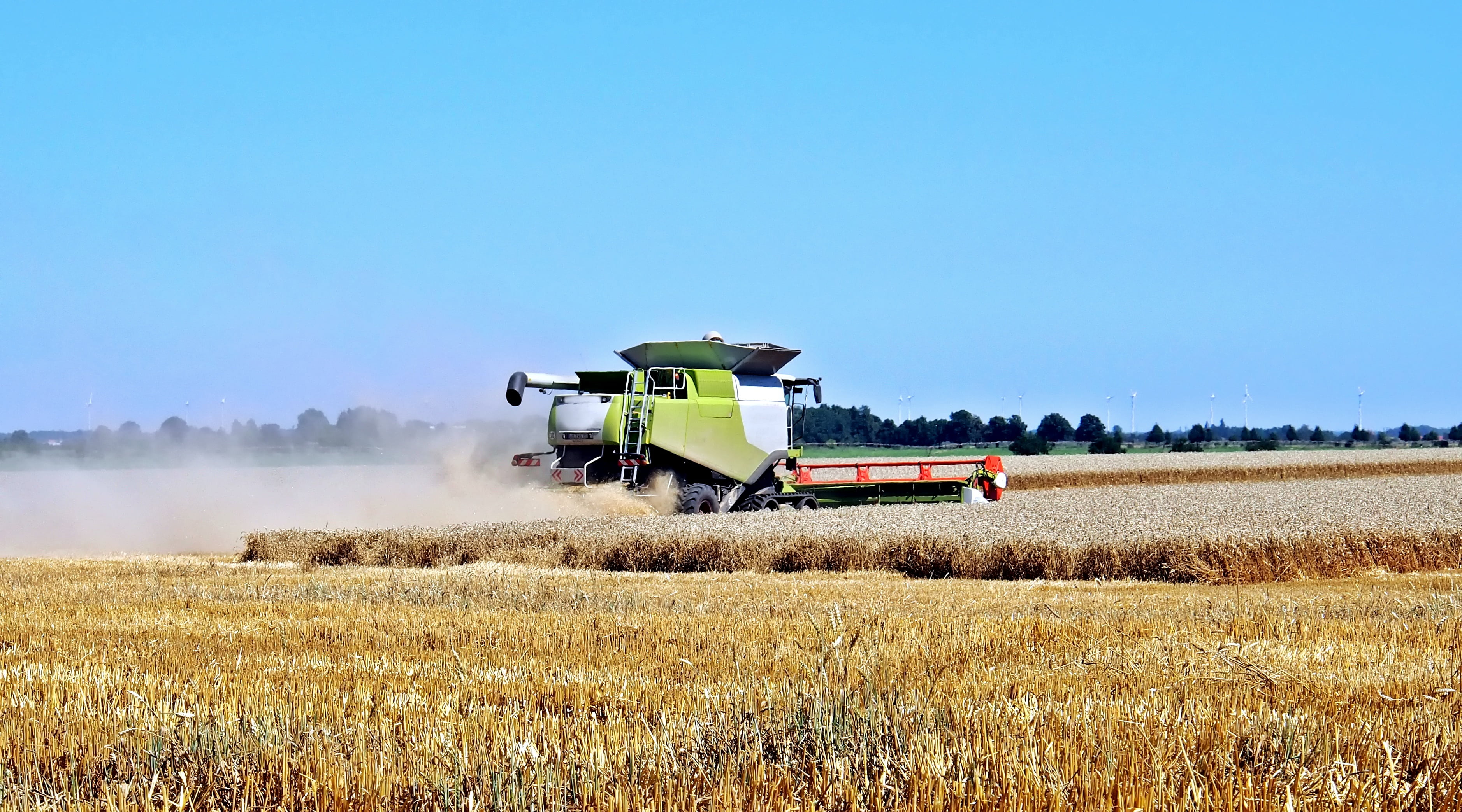 technology, sky, lw, outdoors, cereal plant, agriculture, combine harvester, farm, green, rural scene, 2K, environment, day, land vehicle, transportation, HD Wallpaper