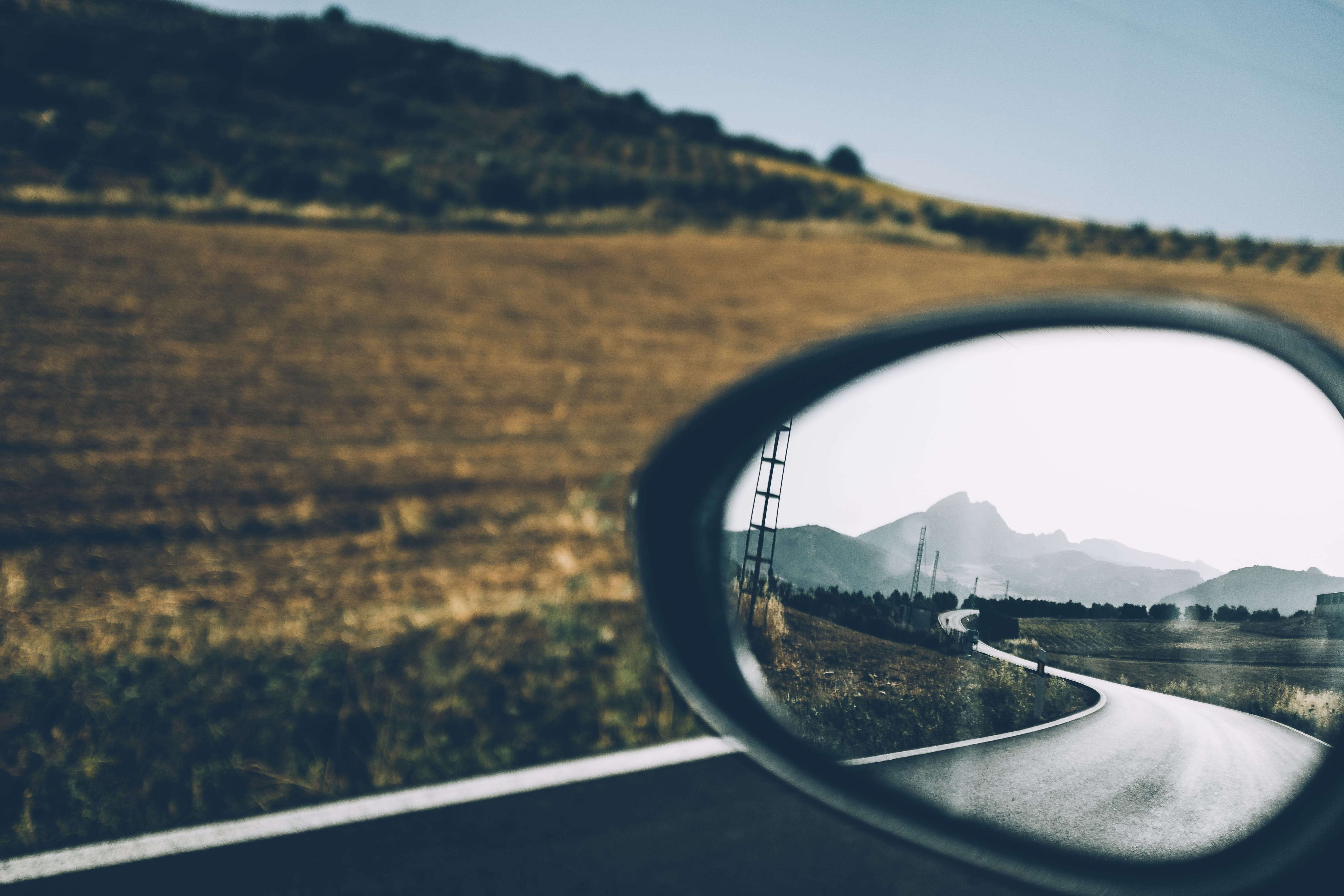 side-view mirror, day, landscape, land vehicle, plant, vehicle mirror, wing mirror, land, outdoors, adventure, mode of transportation, scenics - nature, HD Wallpaper