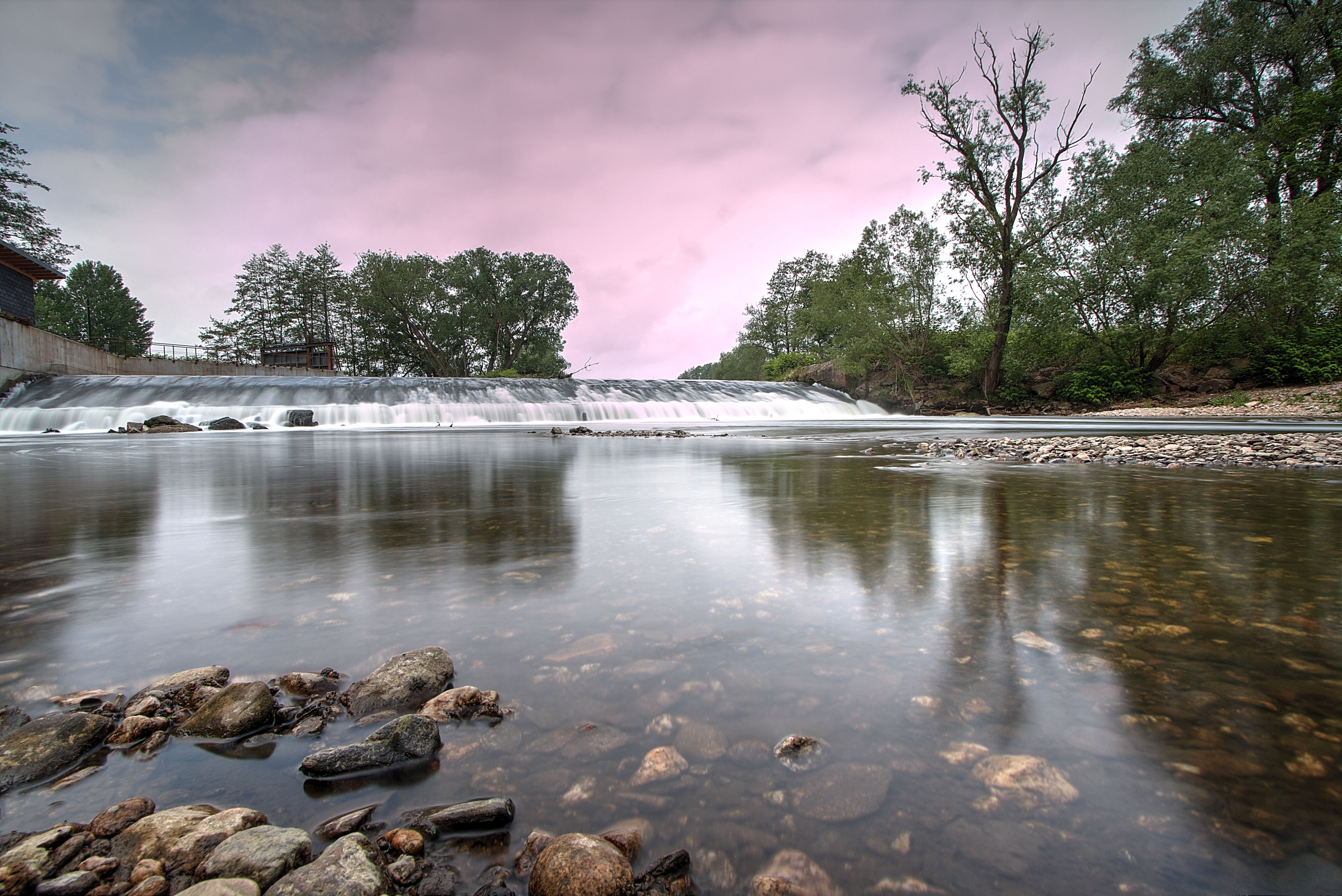 reflection, rock - object, outdoors, tree, Water, Nature, trough, land, non-urban scene, River, no people, tranquility, tranquil scene, Fluent, plant, rock, HD Wallpaper