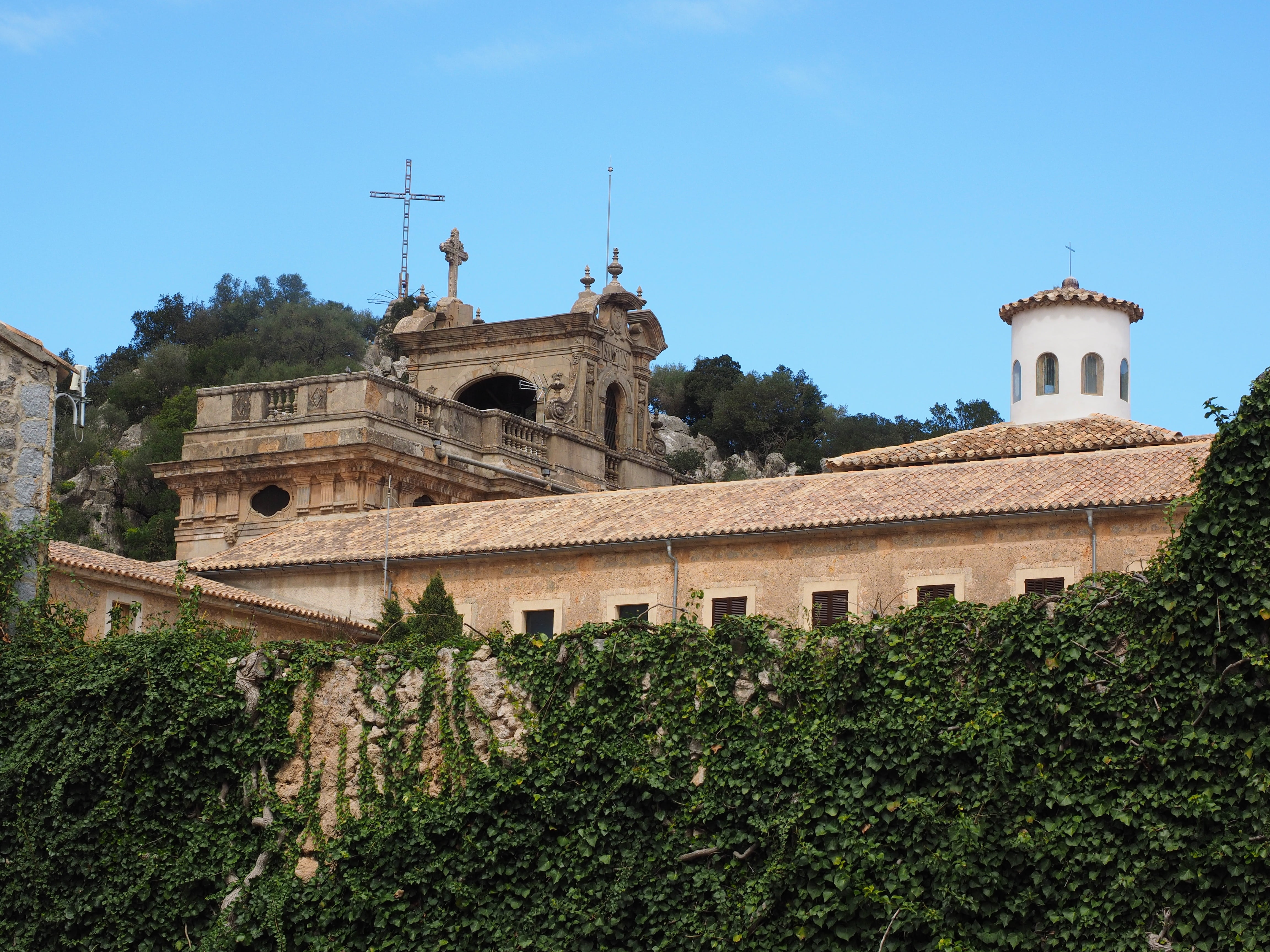 old, outdoors, built structure, spirituality, place of pilgrimage, sanctuary, clear sky, fathers, nature, history, lluc, sky, santa maria, building, place of worship, HD Wallpaper