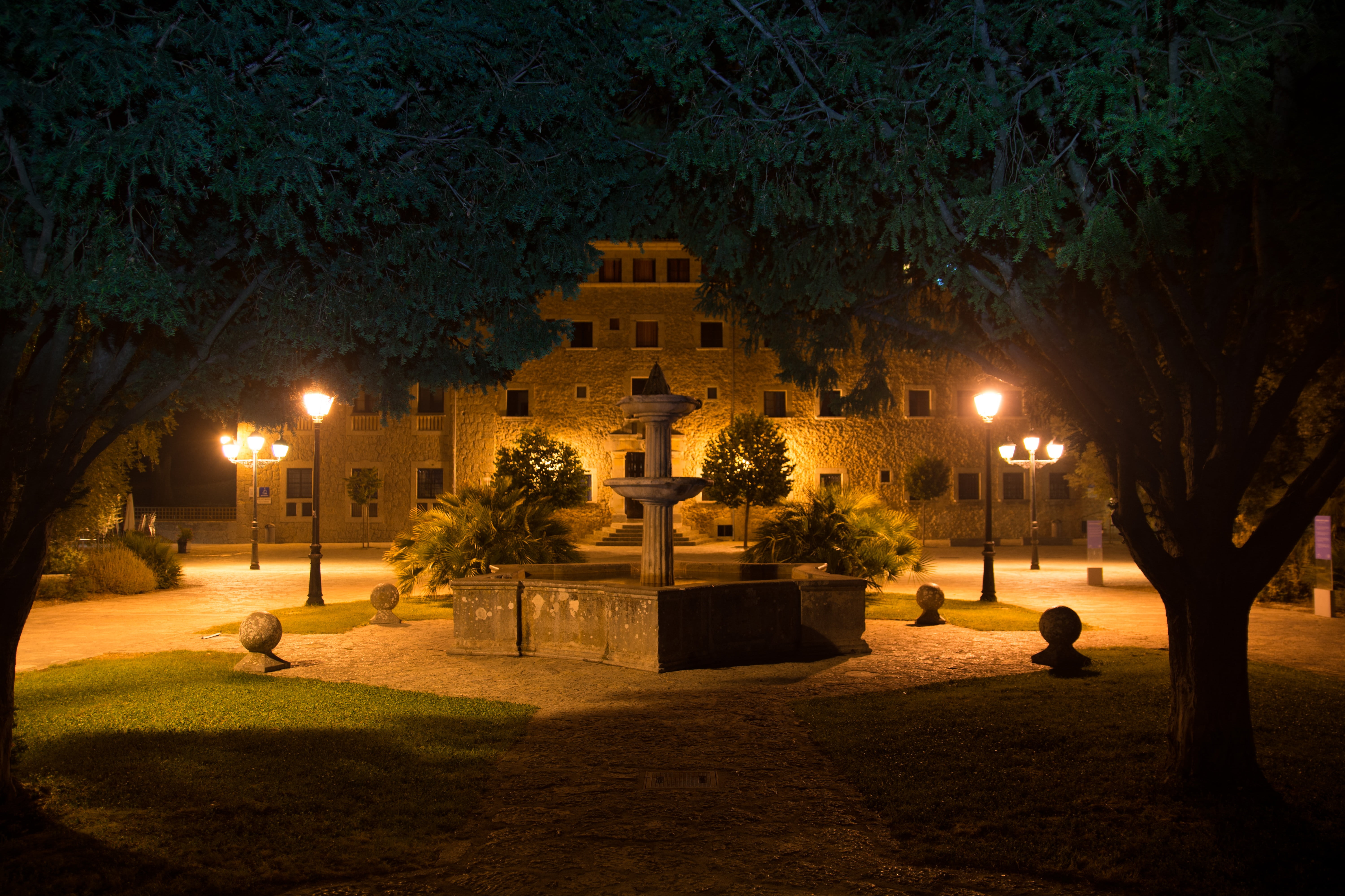 5K, travel destinations, built structure, architecture, luxury, street light, plant, sanctuary, park - man made space, lighting equipment, night, nature, HD Wallpaper