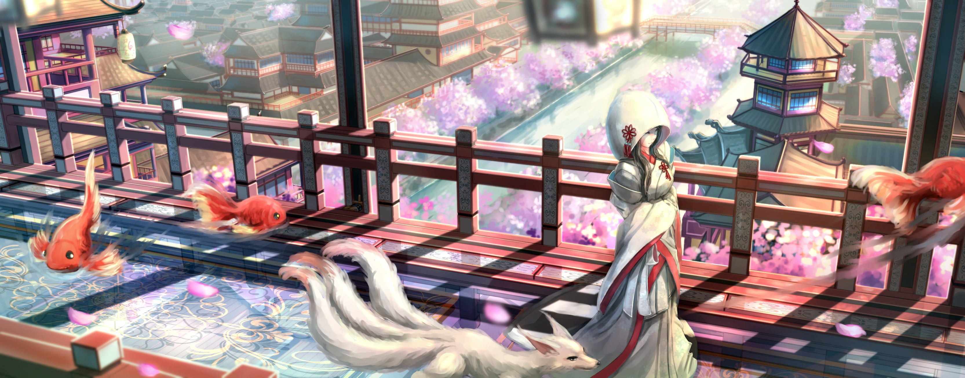 figurine, day, window, chinese new year, 2K, building exterior, cartoon, animal representation, wolf, retail, store, cherry blossom, outdoors, representation, HD Wallpaper