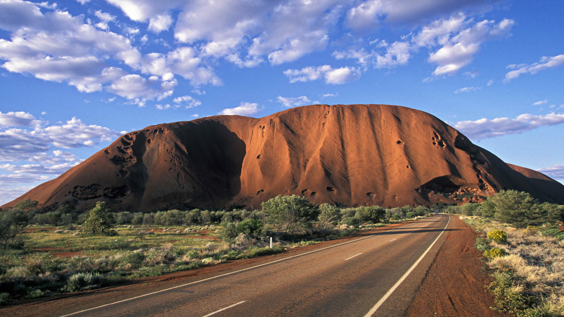 cloud - sky, Australia, scenics - nature, dividing line, blue, no people, travel, solid, landscape, semi-arid, mountain, trees, sky, road, land, 1 Uluru-Kata Tjuta, HD Wallpaper