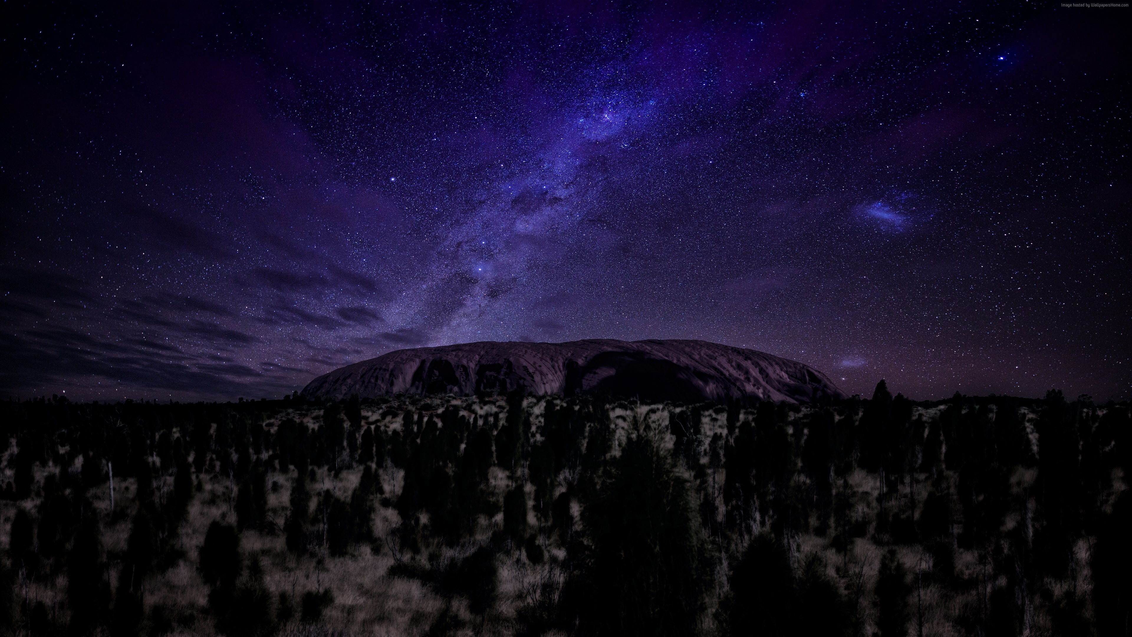 4K, stars, Ayers, 4k, mountains, night, trees, 5k, HD Wallpaper