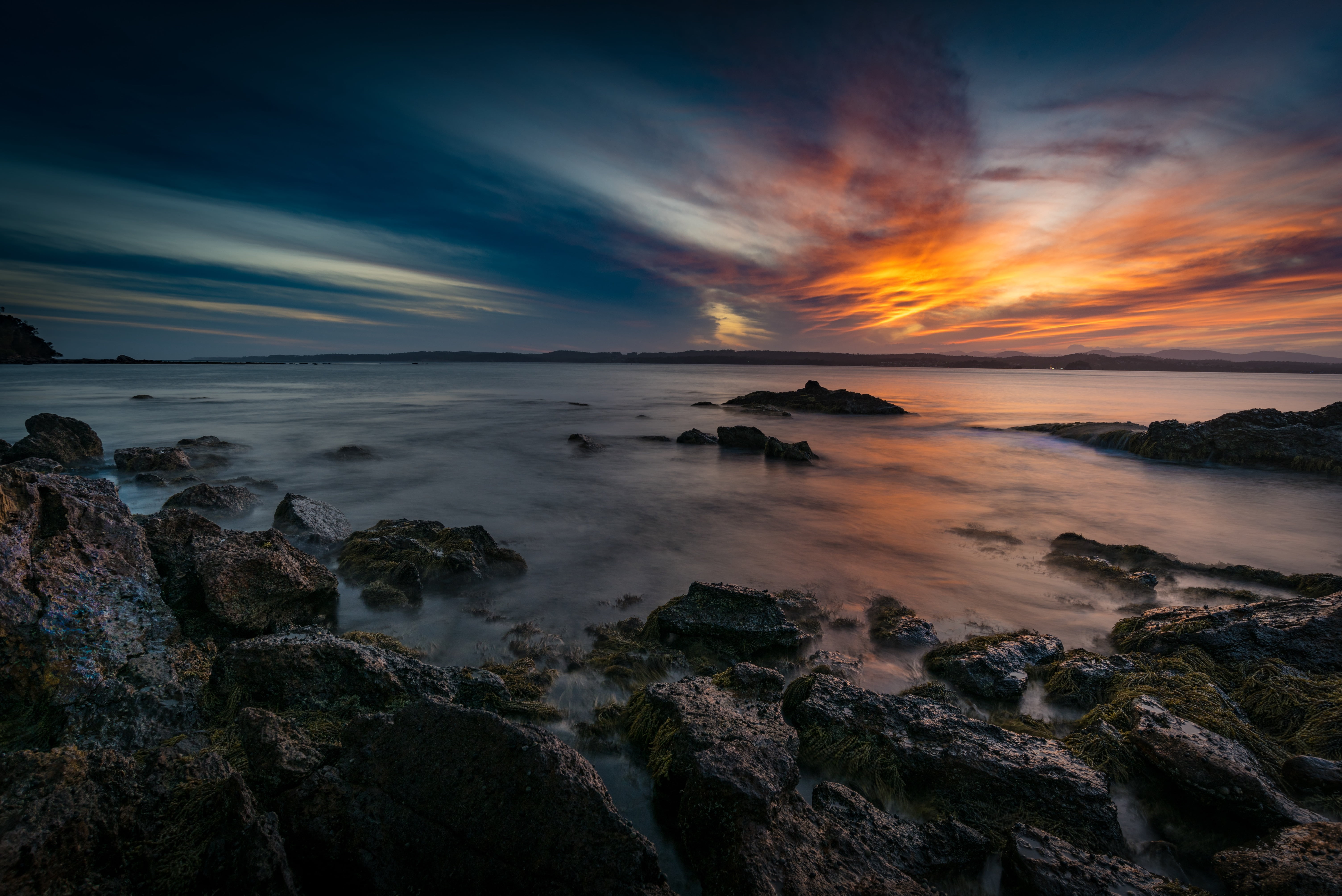 5K, golden hour, Murramarang National Park, scenics, beach, rock, water, landscape, rocky  shore, coast, outdoors, golden, national, sea, nature, waves, HD Wallpaper