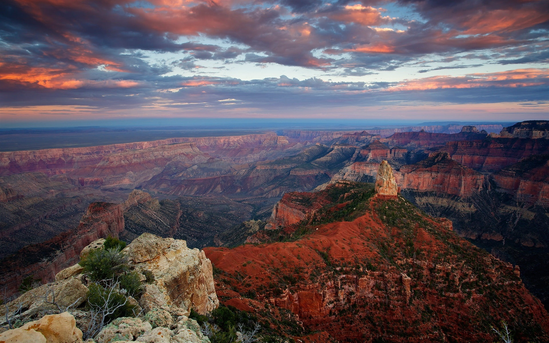 Clouds, brown, Arizona, Canyon, USA, Rock, Dusk, formations, Grand, 1080P, Cliff, stone, Sky, HD Wallpaper