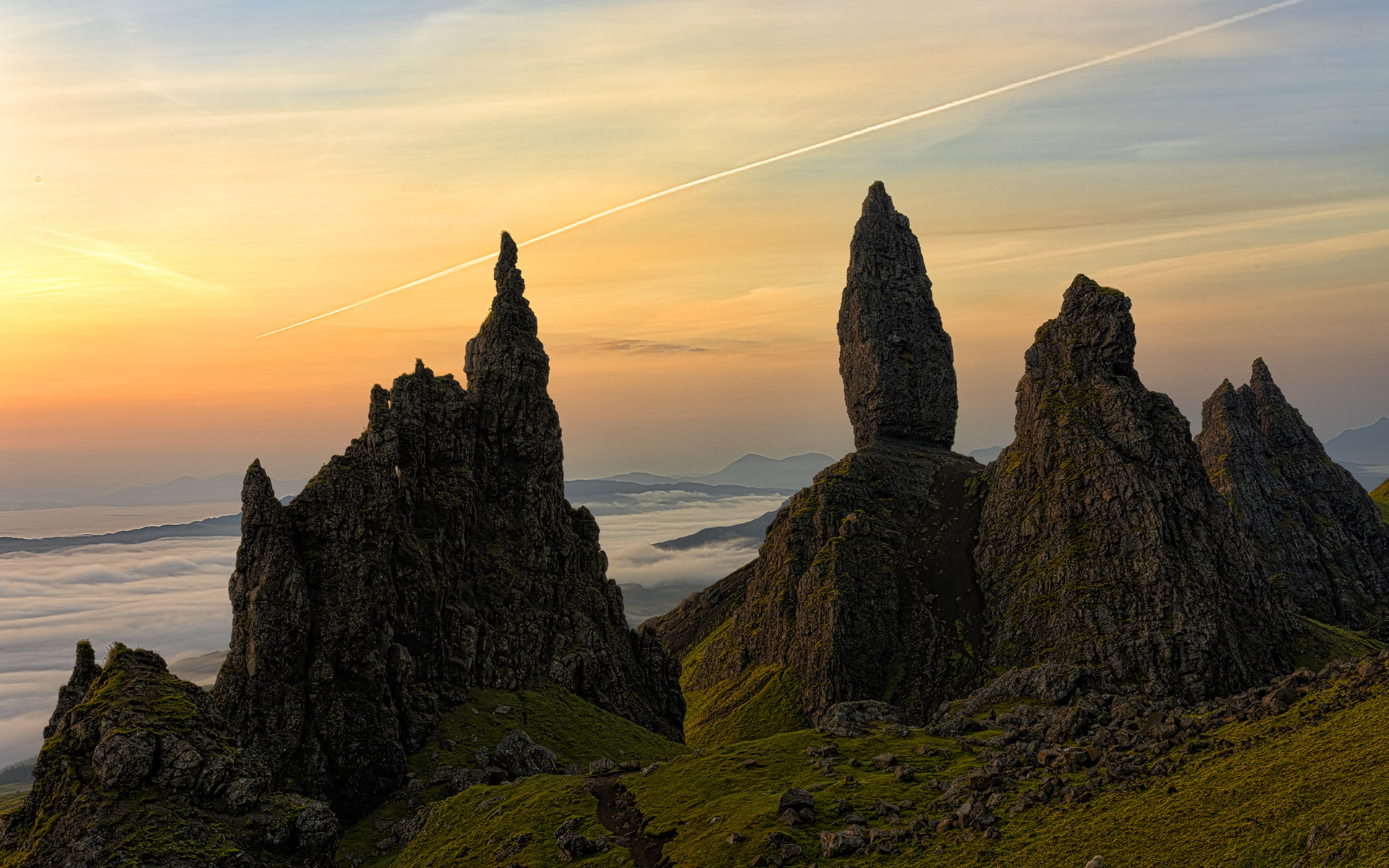 rocks, 1080P, hd, sunset, brown, nature, rocky, stones, mountain, grass, HD Wallpaper