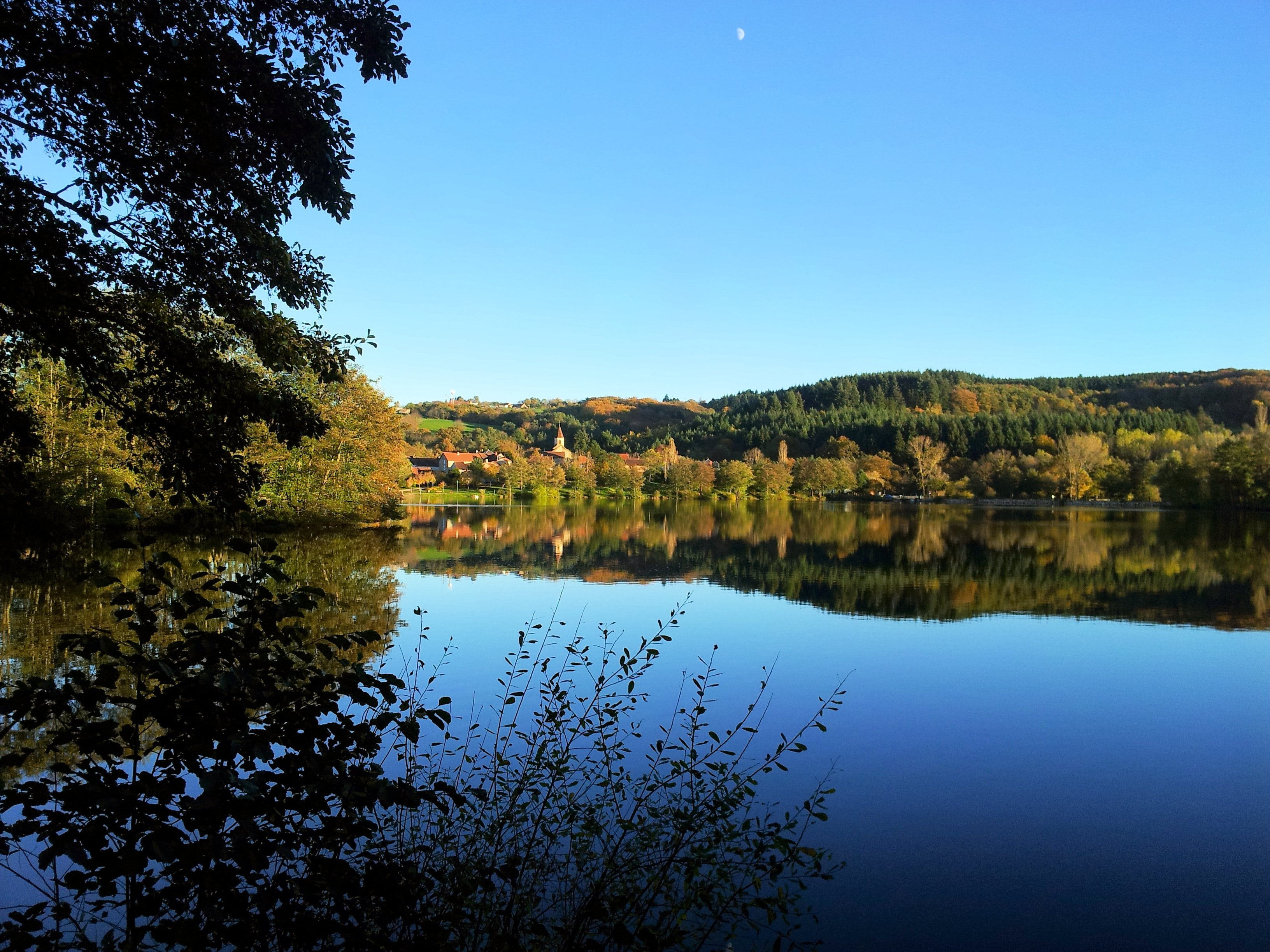 reflection lake, village, non-urban scene, island, summer, lake, copy space, old, blue, day, plant, landscape, tranquil scene, no people, scenics - nature, HD Wallpaper