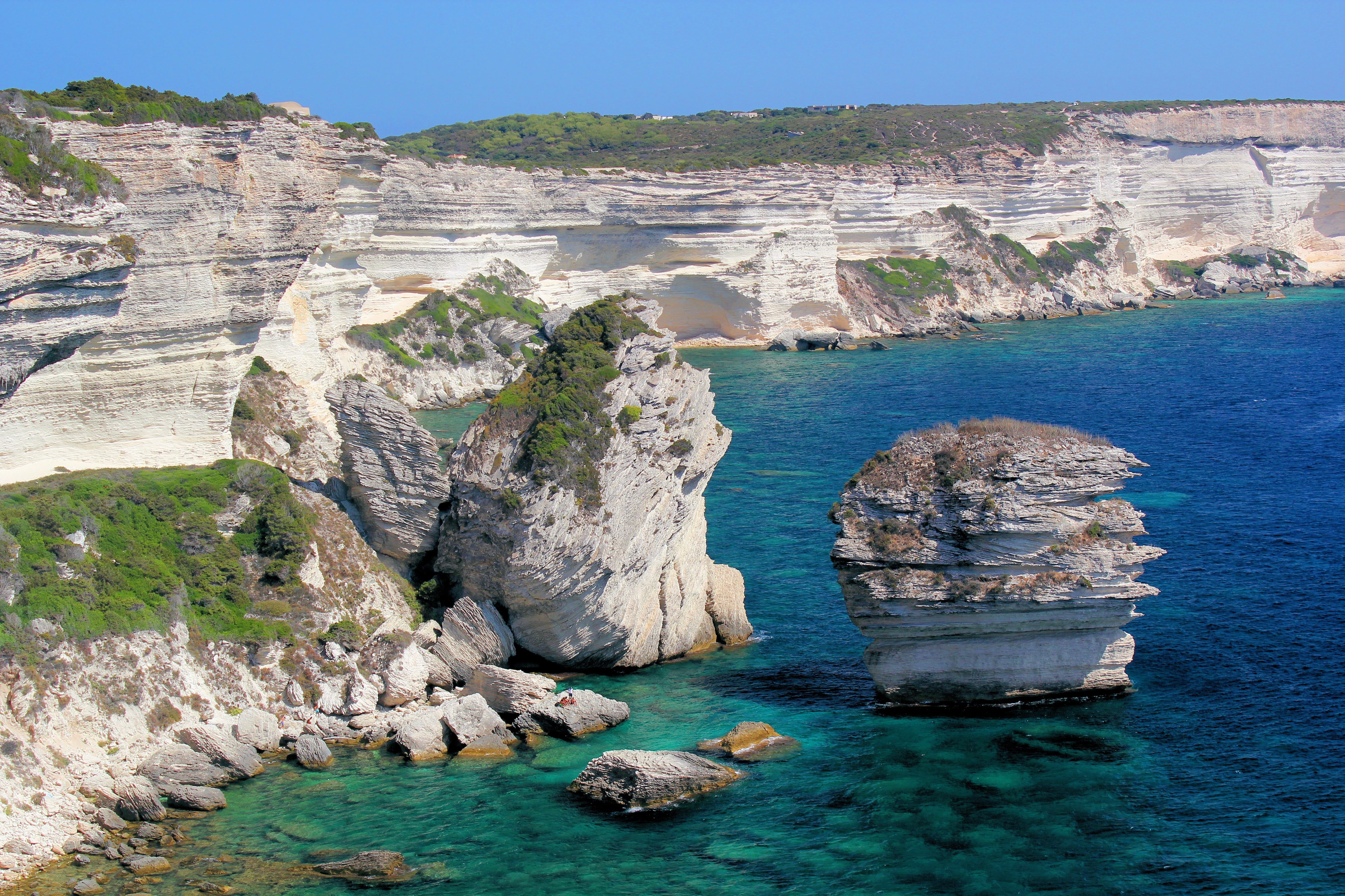 rock formation, non-urban scene, blue, bonifacio, bay, land, scenics - nature, travel destinations, outdoors, beach, rocky coastline, no people, nature, HD Wallpaper