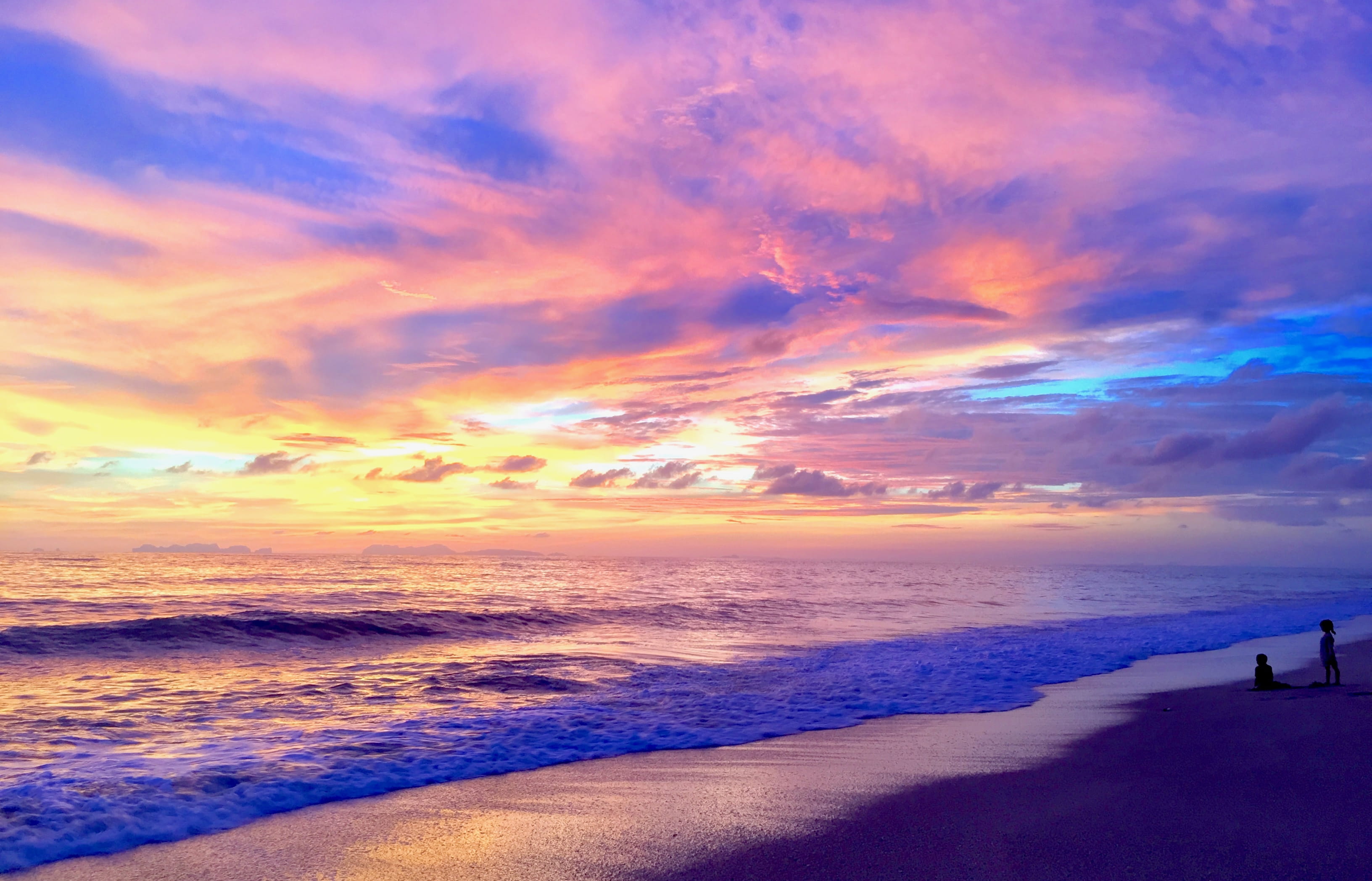 orange color, land, horizon, sky, colors, 2K, ko lanta, vacations, dramatic sky, idyllic, sunset, nature, scenics - nature, cloud - sky, motion, purple, HD Wallpaper