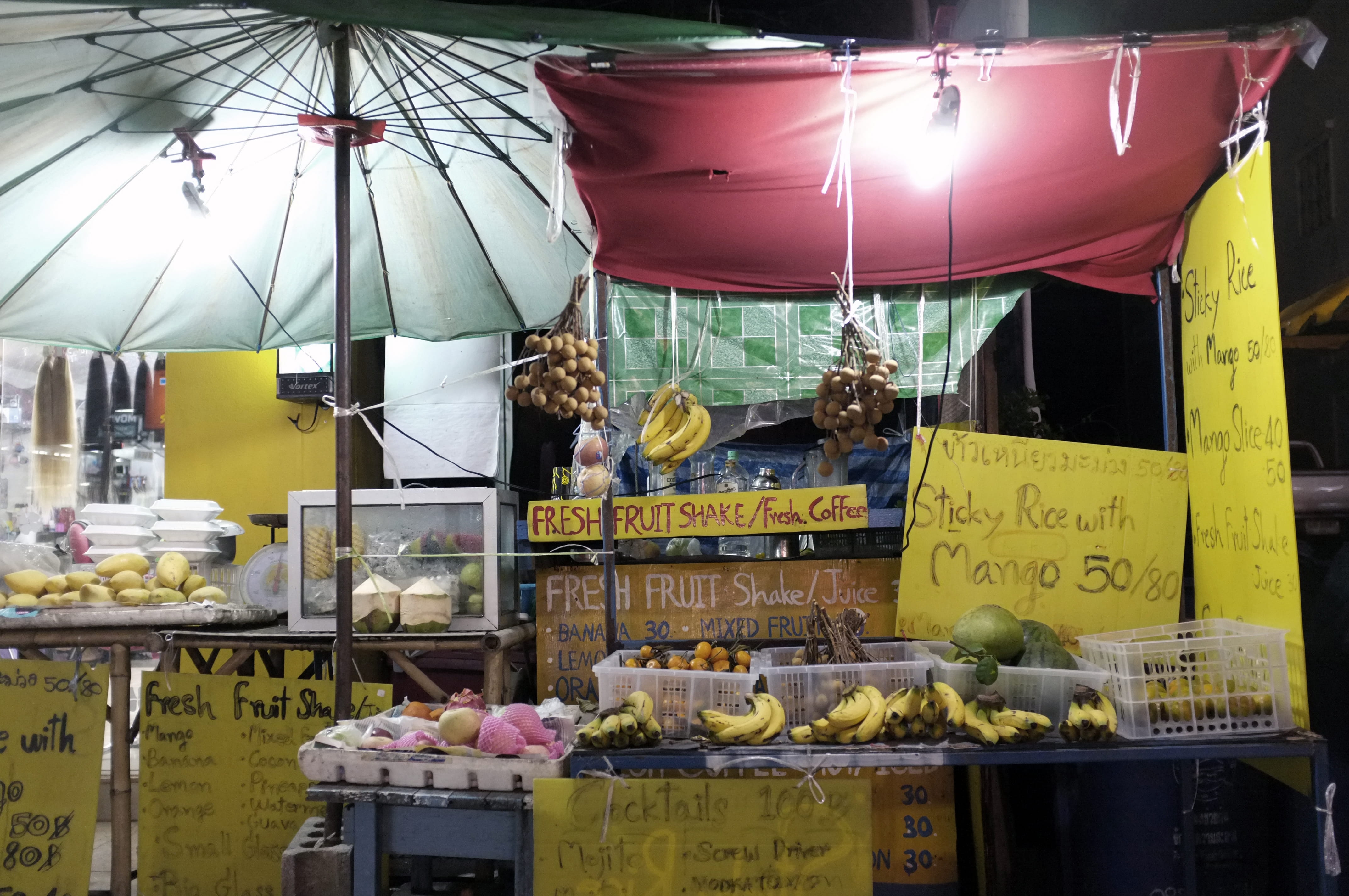 market stall, tropical, handwritten, thailand, retail display, store, market, colorful, business, freshness, consumerism, communication, retail, shopping, HD Wallpaper
