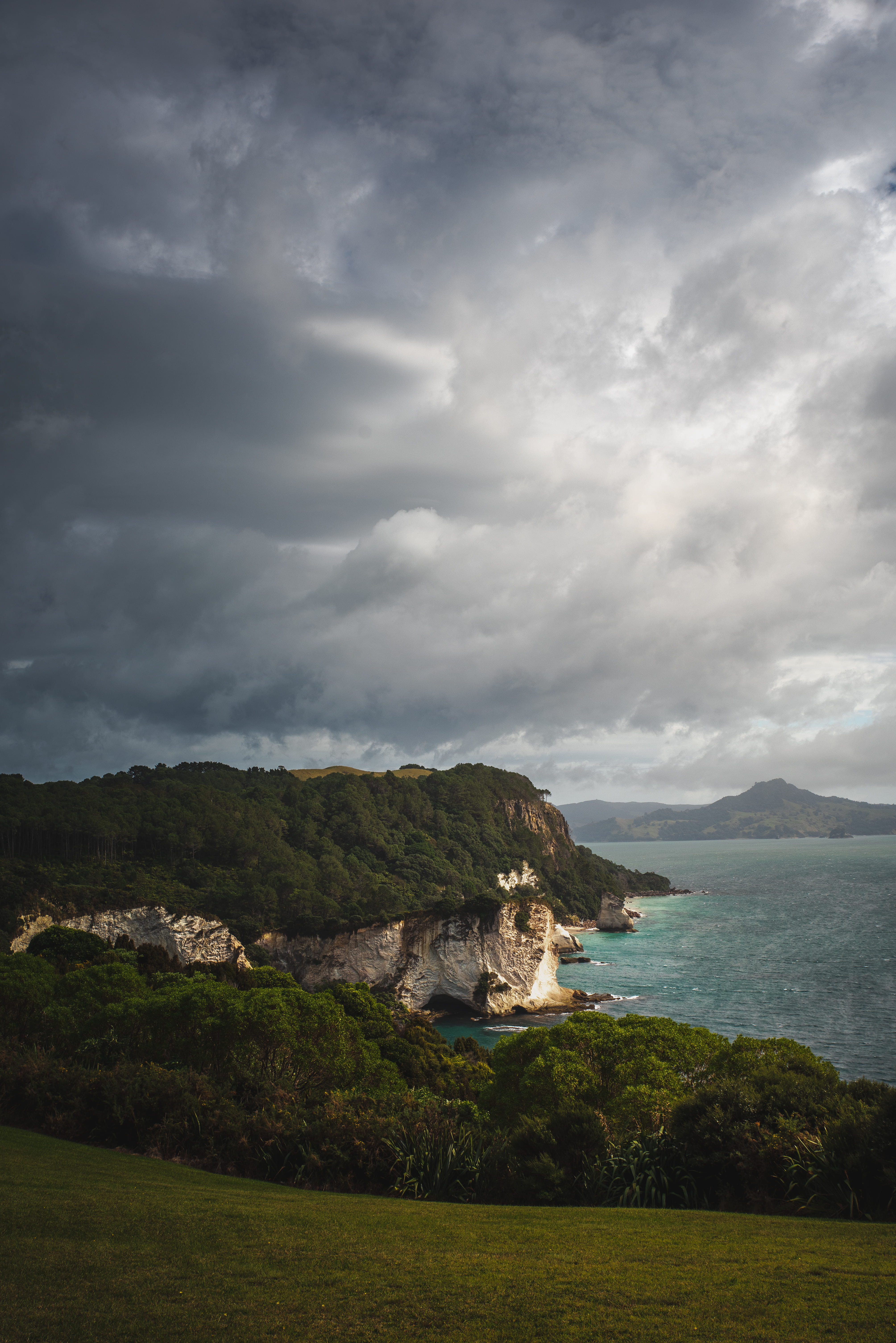 beauty in nature, landscape, new zealand, sea, solid, clouds, sky, water, nature, explore, coromandel, non-urban scene, overcast, travel, no people, coast, Phone HD Wallpaper