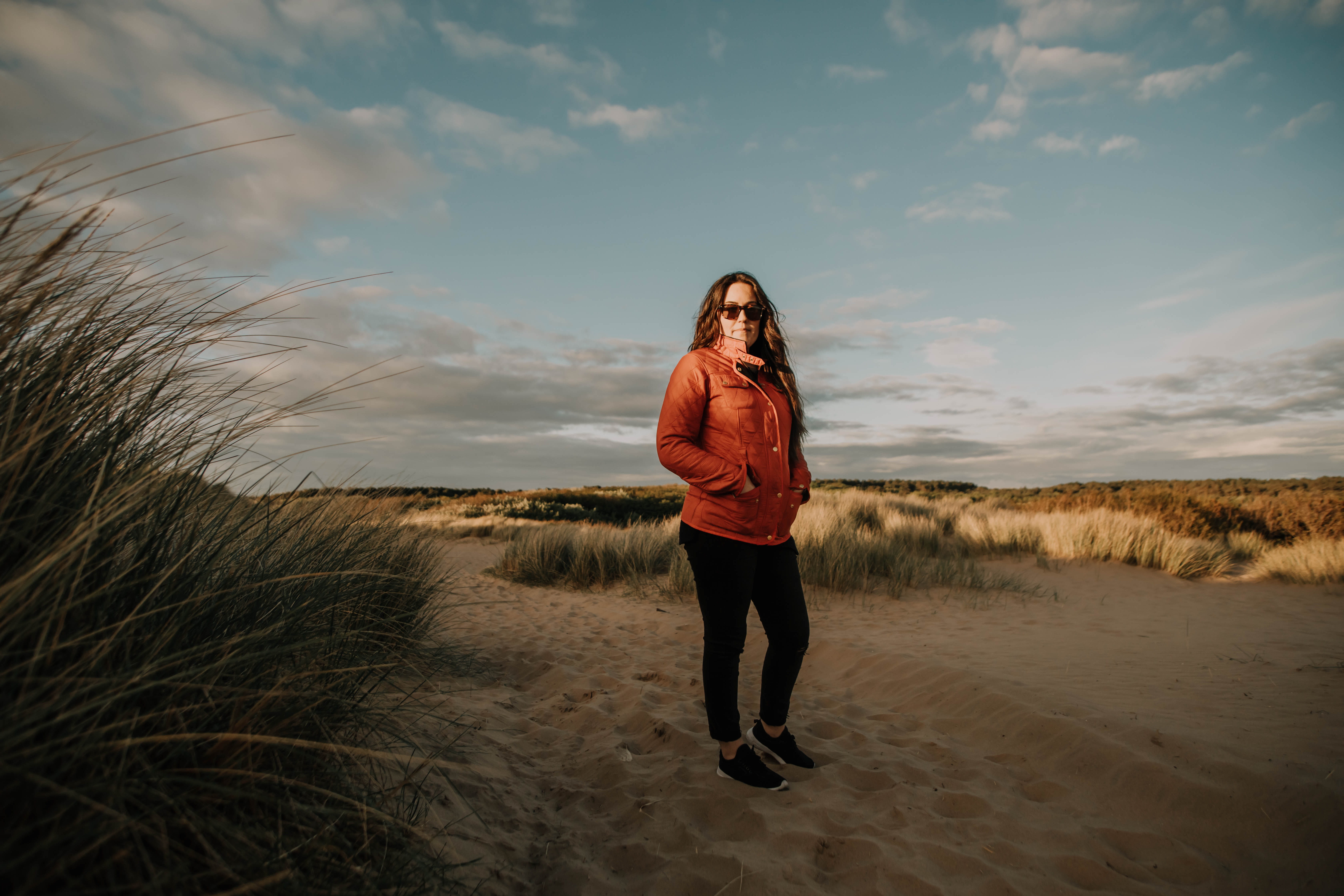 desert, real people, full length, cloud - sky, women, sky, adult, one person, formby beach, human, standing, dune, field, liverpool, beauty in nature, shoe, HD Wallpaper
