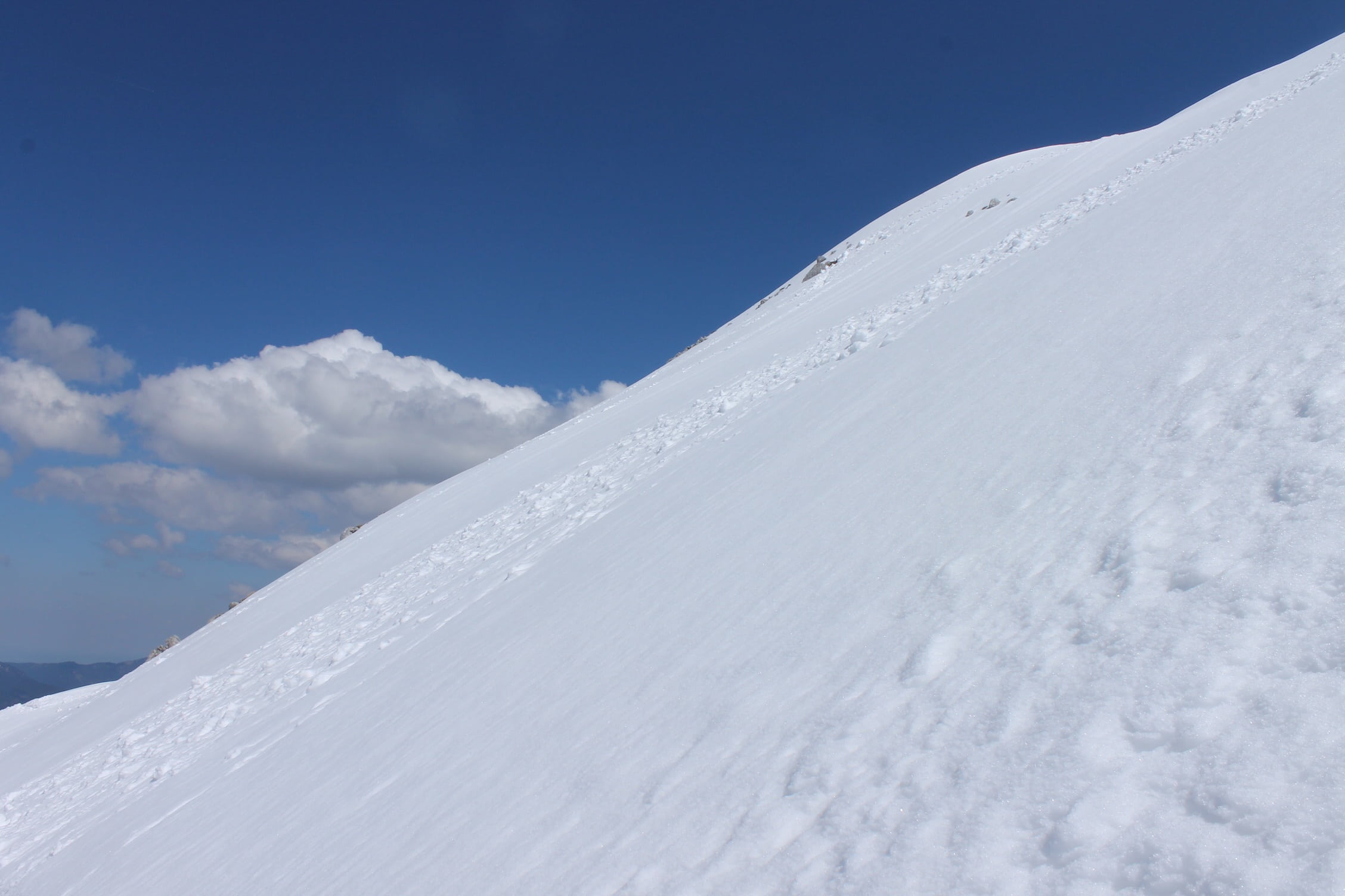 no people, snowing, non-urban scene, cloud - sky, tranquility, blue, mountaineering, outdoors, wintry, mountains, alpine, environment, mountain peak, cold, HD Wallpaper