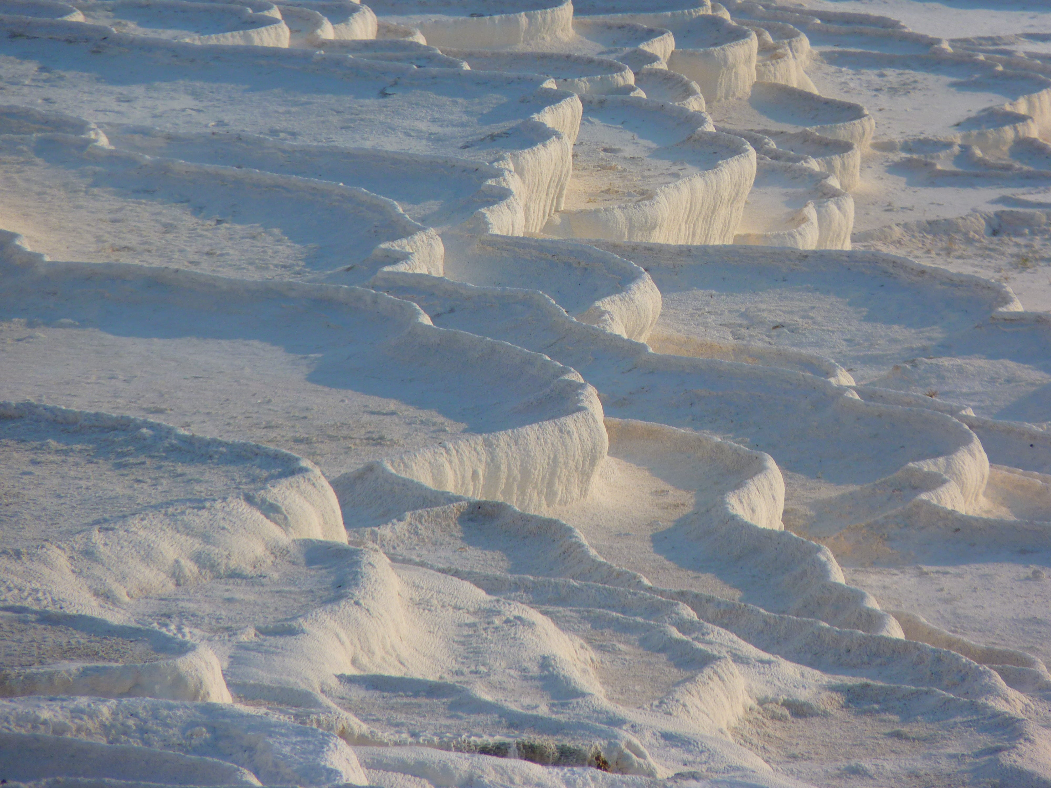 climate, landscape, winter, nature, snow, lime sinter terrace, full frame, pamukkale, mineral, 4K, land, beauty in nature, arid climate, bright, cold temperature, HD Wallpaper