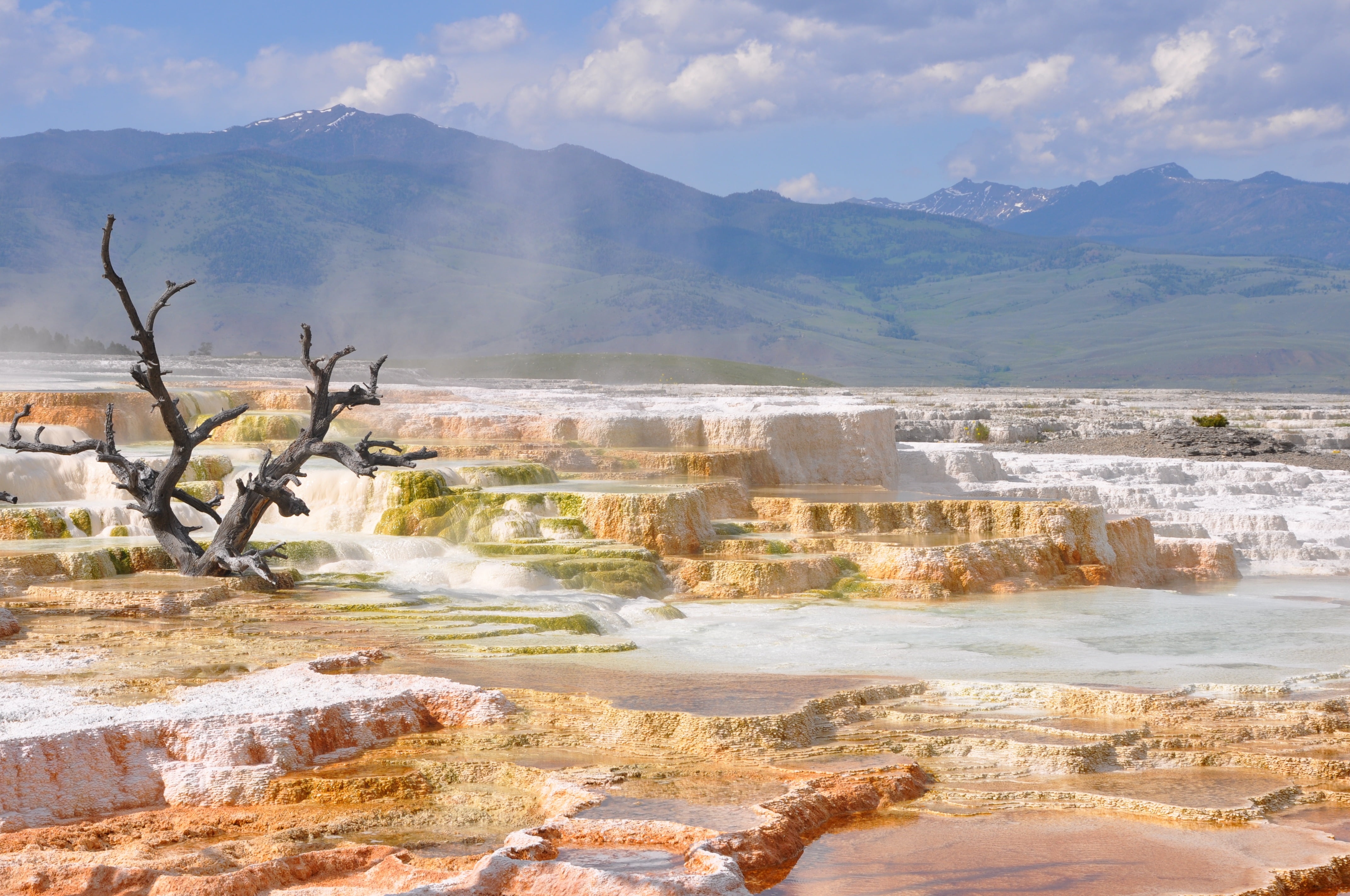 mountain range, landscape, no people, day, photography, tree, travel destinations, geology, physical geography, sky, 4K, thermal, hot springs, non-urban scene, HD Wallpaper