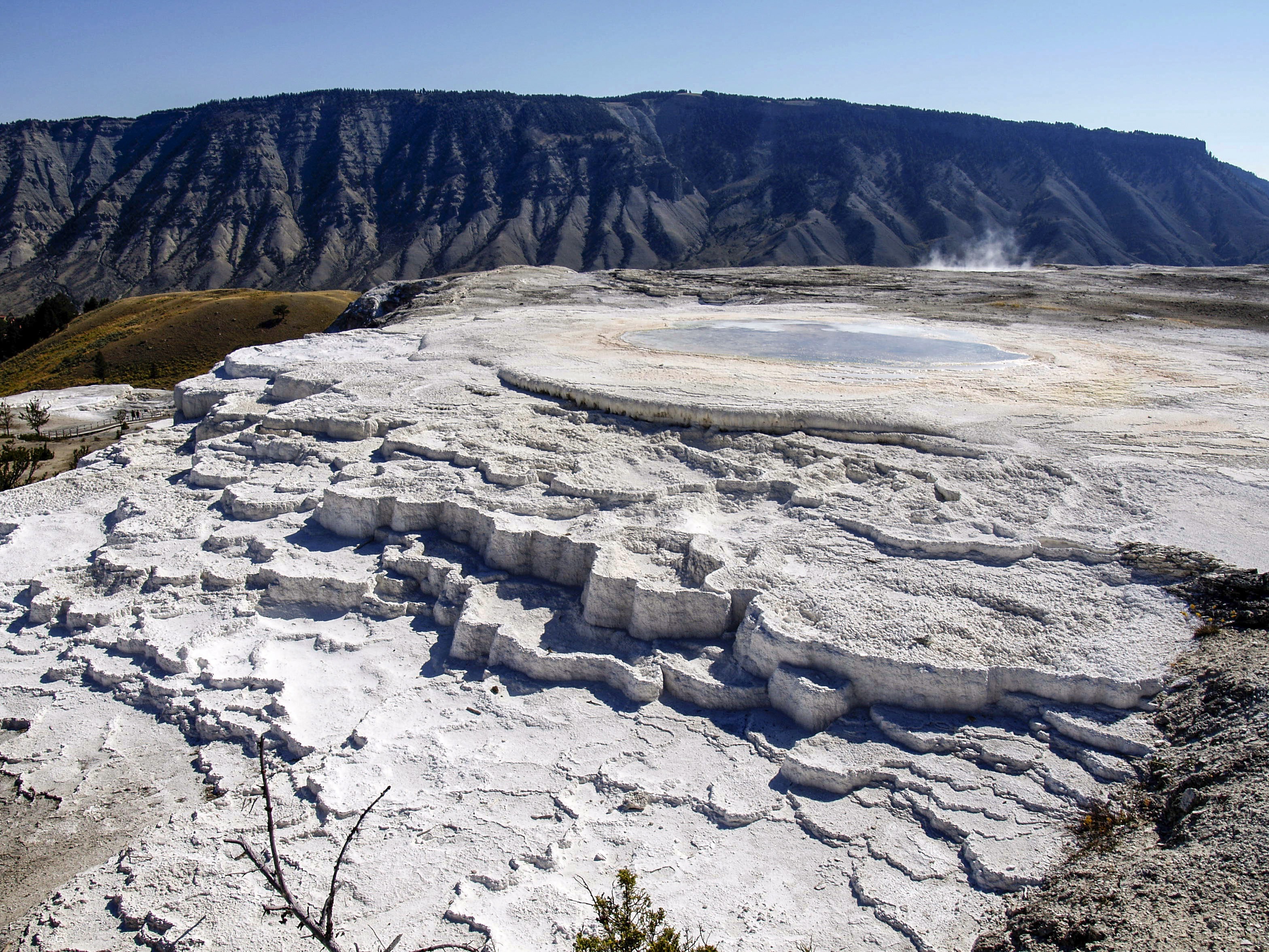 solid, geyser, non-urban scene, terrace, water, physical geography, beauty in nature, arid climate, steam, outdoors, rock, usa, mountain, scenics - nature, HD Wallpaper