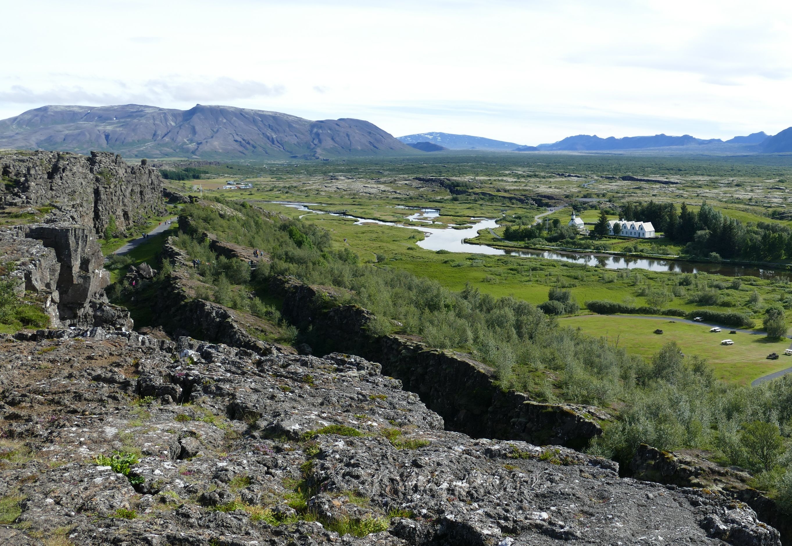 mountain, scenics - nature, cloud - sky, landscape, green color, thingvellir, tranquil scene, mountains, outdoors, beauty in nature, land, mountain range, HD Wallpaper
