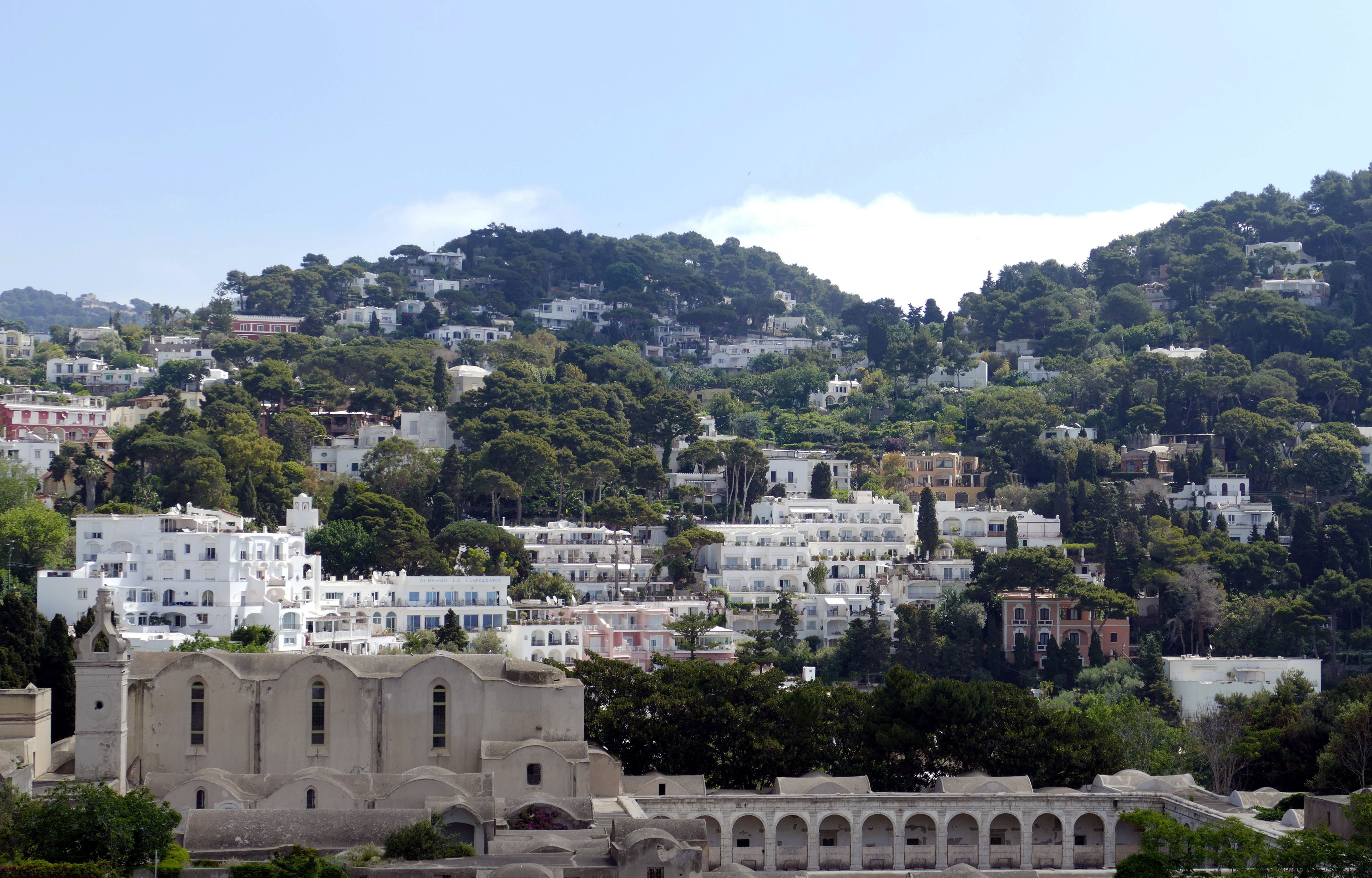 no people, travel destinations, south italy, day, capri, island, city, residential district, 5K, church, vacations, townscape, mediterranean, italy, building exterior, HD Wallpaper