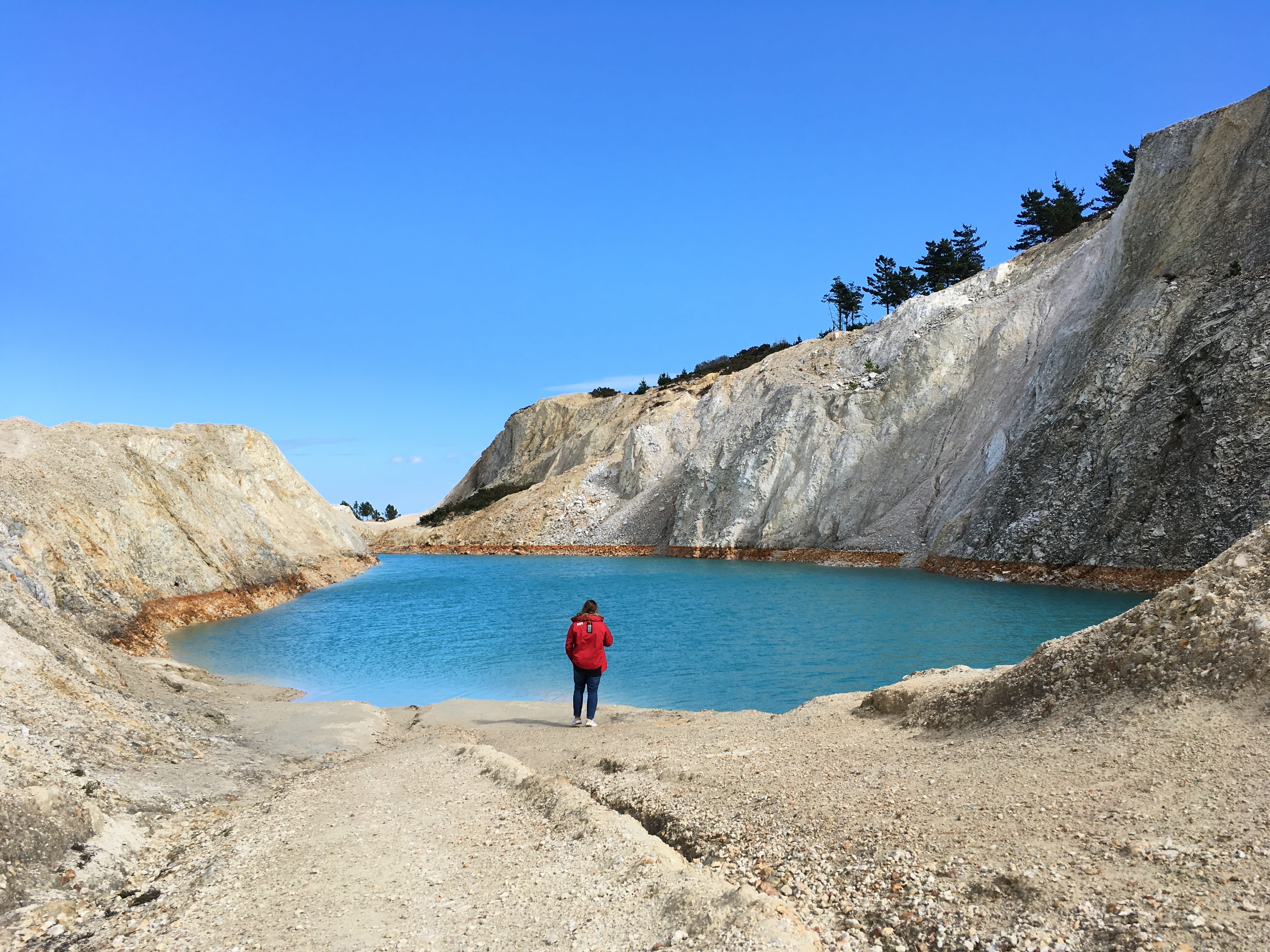 galicia, water, leisure activity, tungsten, beauty in nature, one person, rock - object, land, clear sky, girl, day, spain, standing, nature, rock, lake, HD Wallpaper