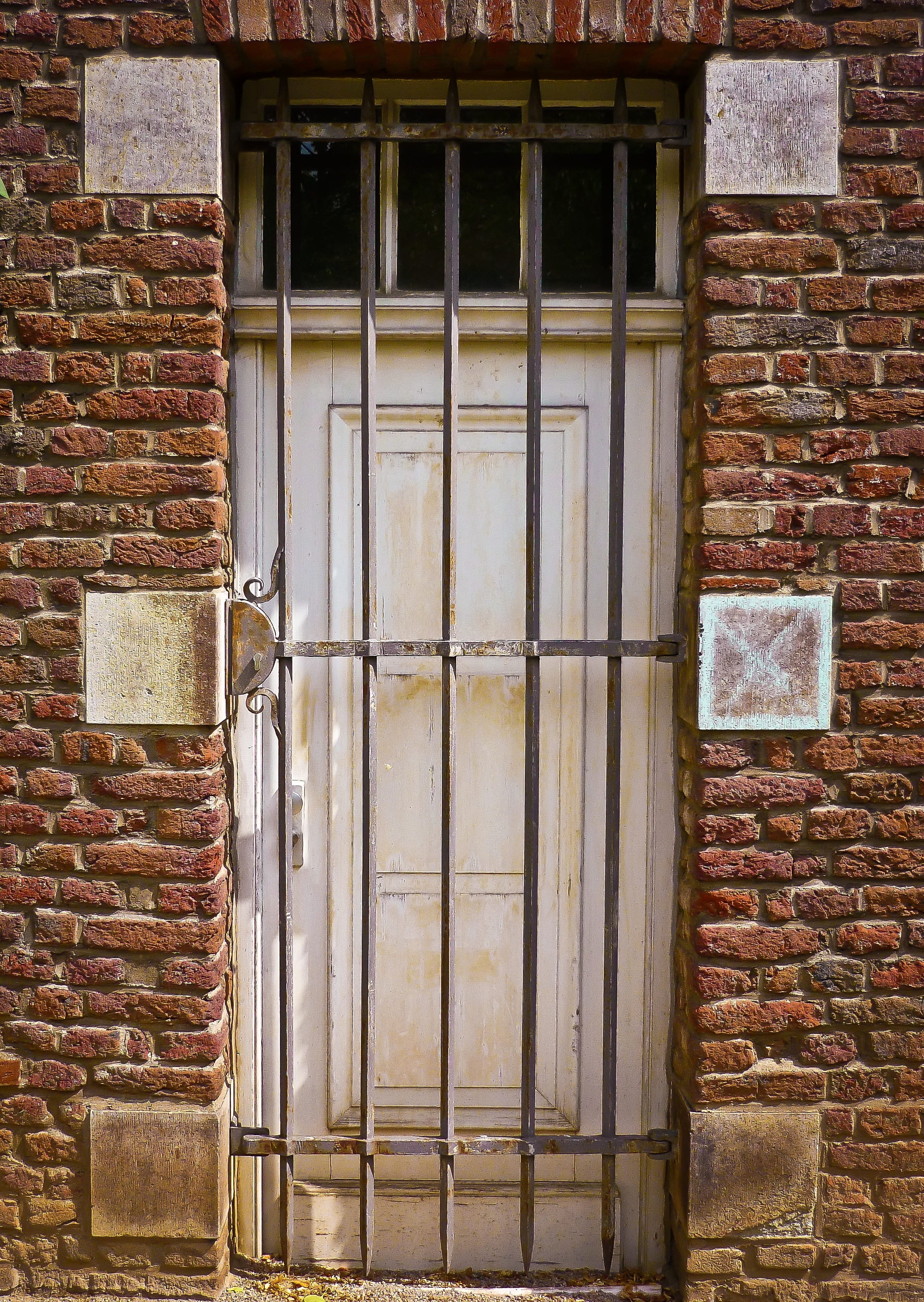 safety, entrance, facade, building, building exterior, built structure, outdoors, wall, closed, door, metal, no people, grid, brick wall, input, architecture, Phone HD Wallpaper
