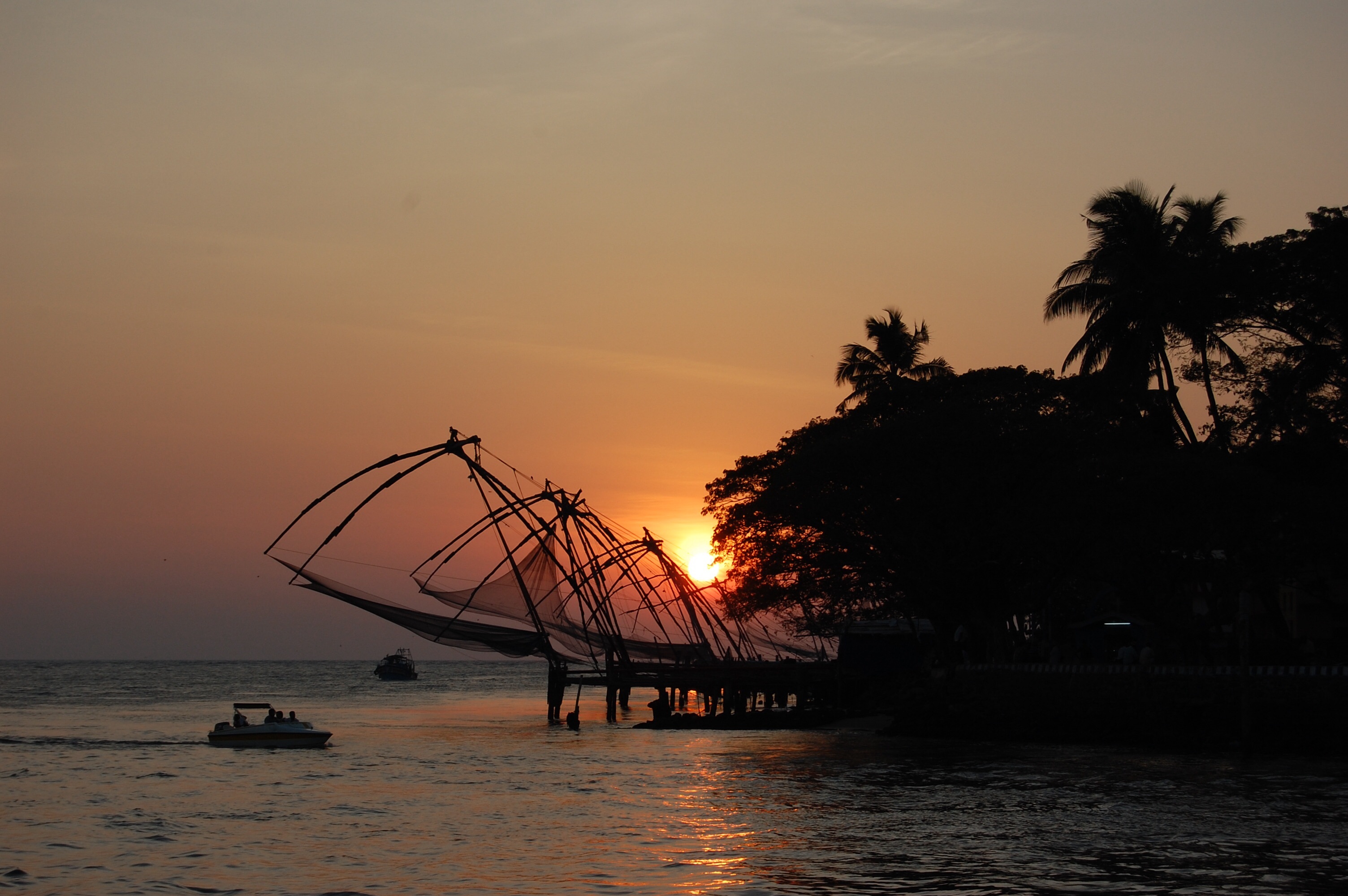 orange color, mode of transportation, plant, fishing nets, tranquility, fishing industry, no people, sky, tranquil scene, water, horizon over water, idyllic, HD Wallpaper