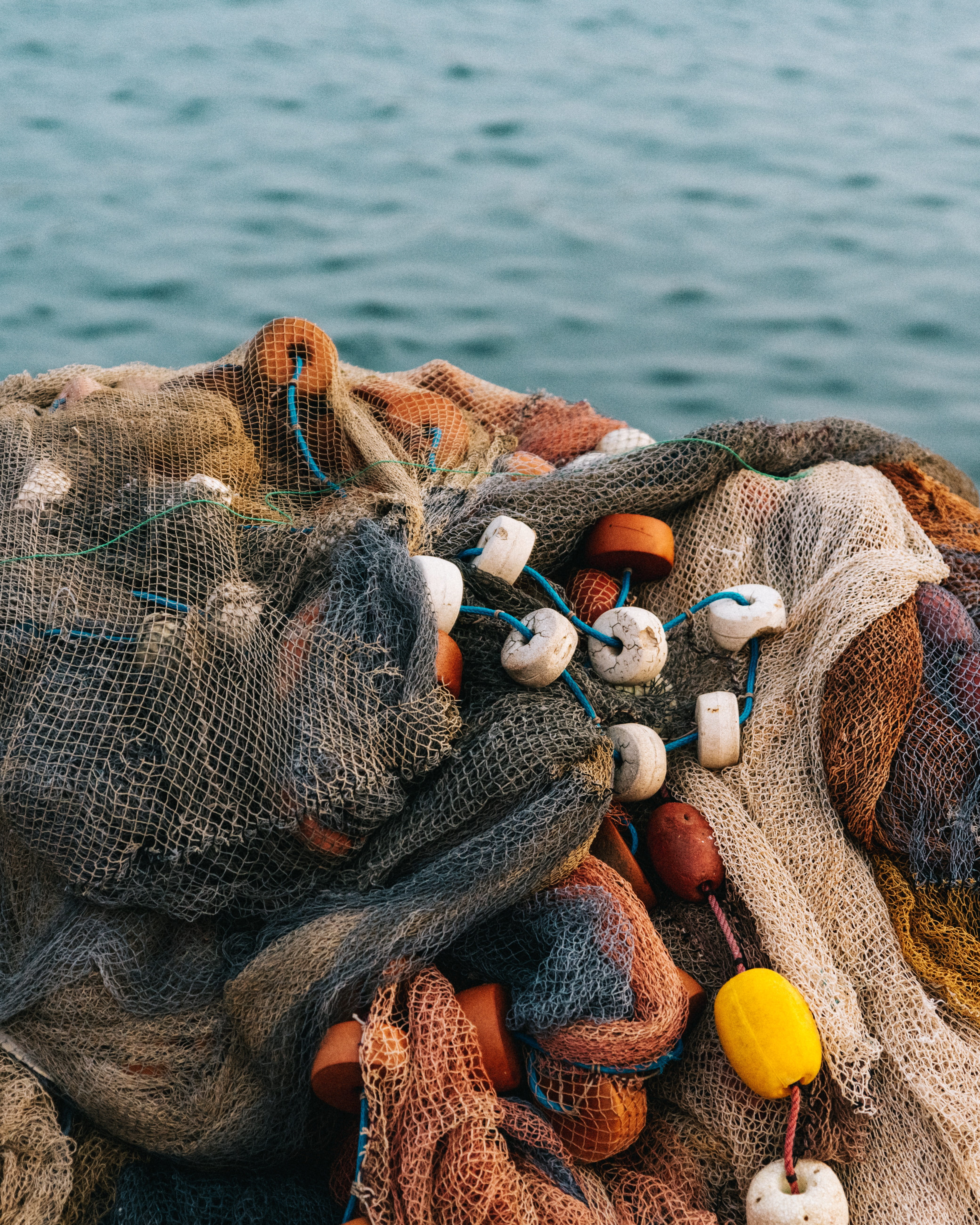 fishing industry, fishing, textile, sea, jute, water, large group of objects, rod, outdoors, gray, 5K, art and craft, rope, day, fishing rod, fish, close-up, Phone HD Wallpaper