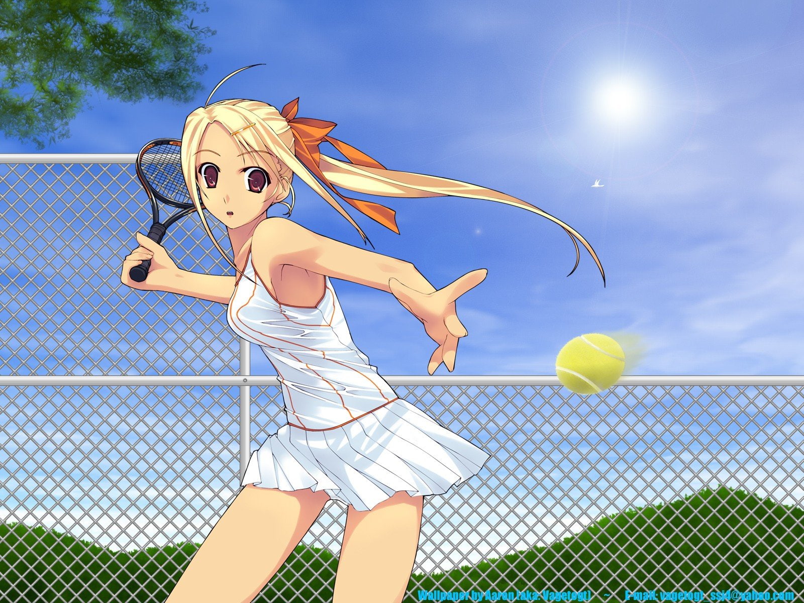 brown, 720P, bows, skirts, tennis, blondes, murakami, anime, eyes, suigun, HD Wallpaper