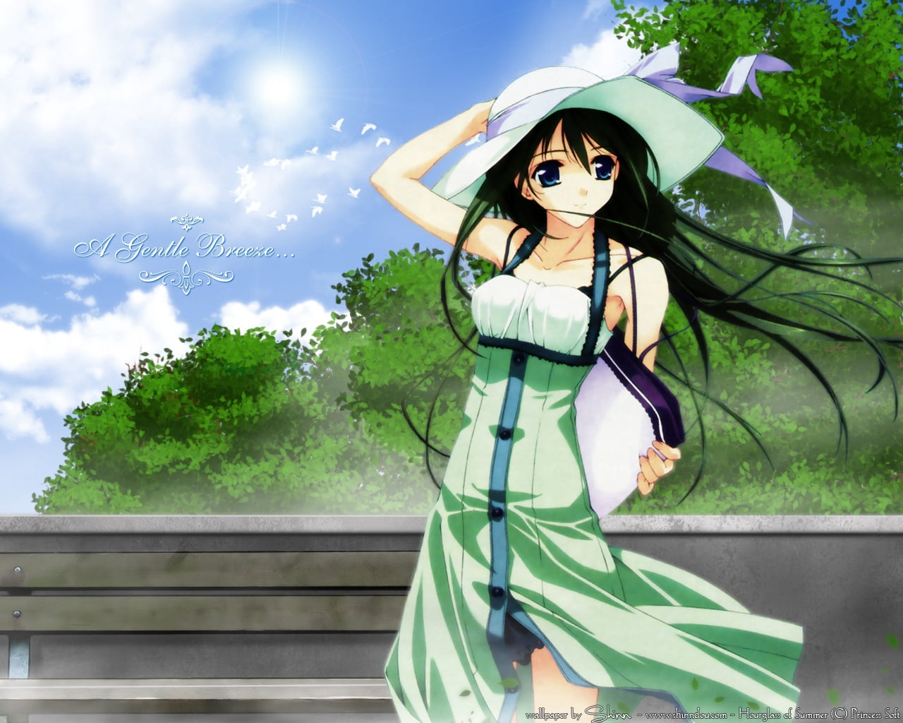 murakami suigun, female, young adult, sky, hat, serizawa kaho, leisure activity, natsuiro no sunadokei, plant, portrait, adult, character, women, fashion, HD Wallpaper
