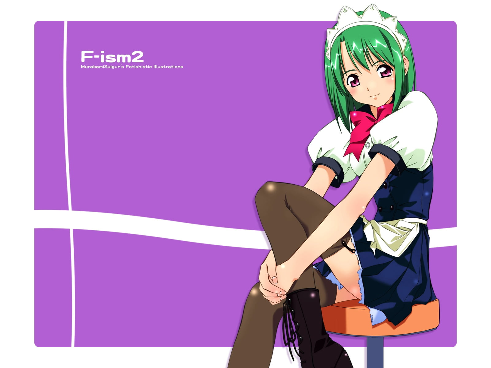young adult, 720P, posture, pink color, fashion, women, murakami suigun, portrait, anime, females, adult, front view, girls, child, purple, chair, beautiful woman, HD Wallpaper