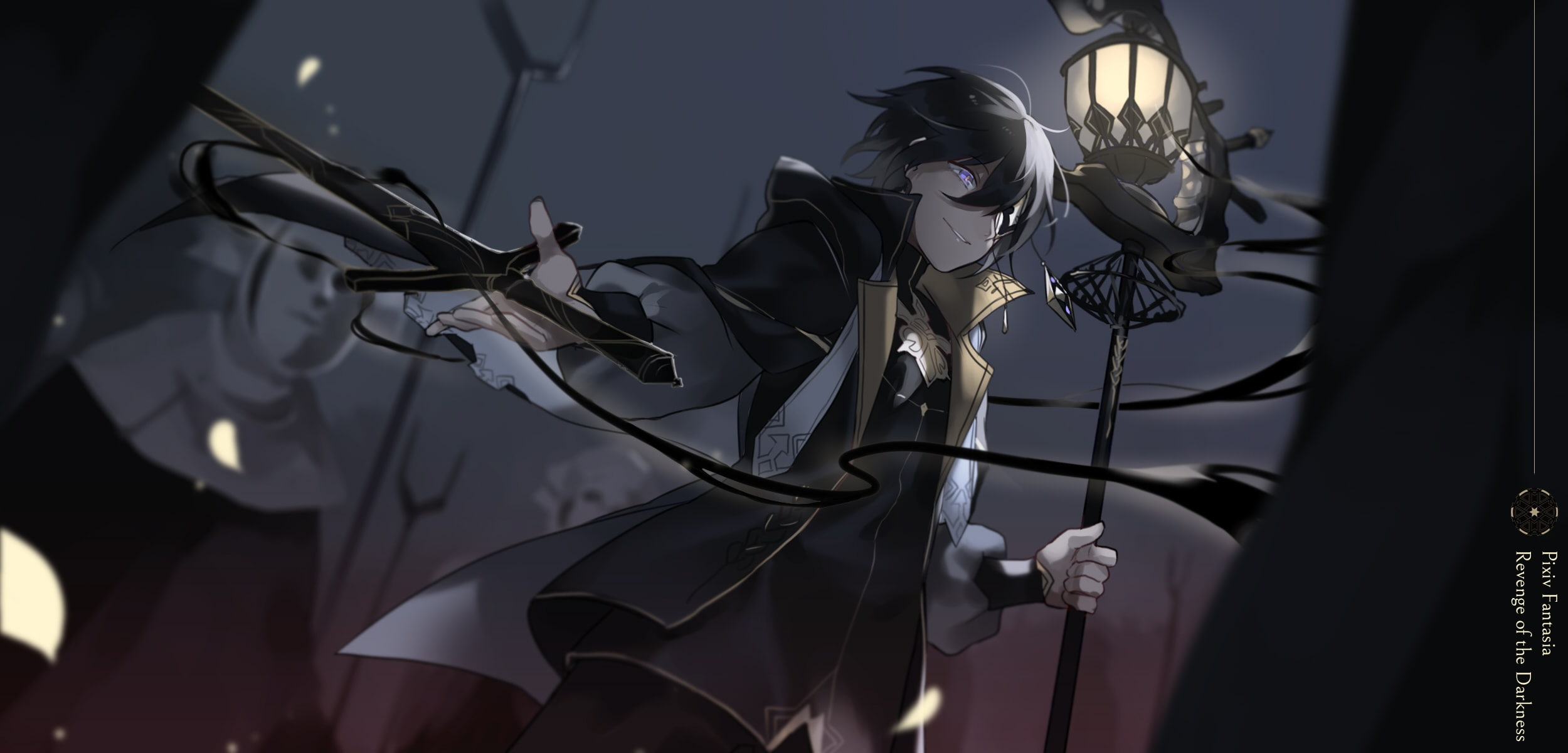 eyepatch, 1080P, tagme, weapon, eyes, dark, short, (artist), fantasia, konachan, hair, blue, all, original, 247537, staff, sword, male, hoodie, pixiv, HD Wallpaper