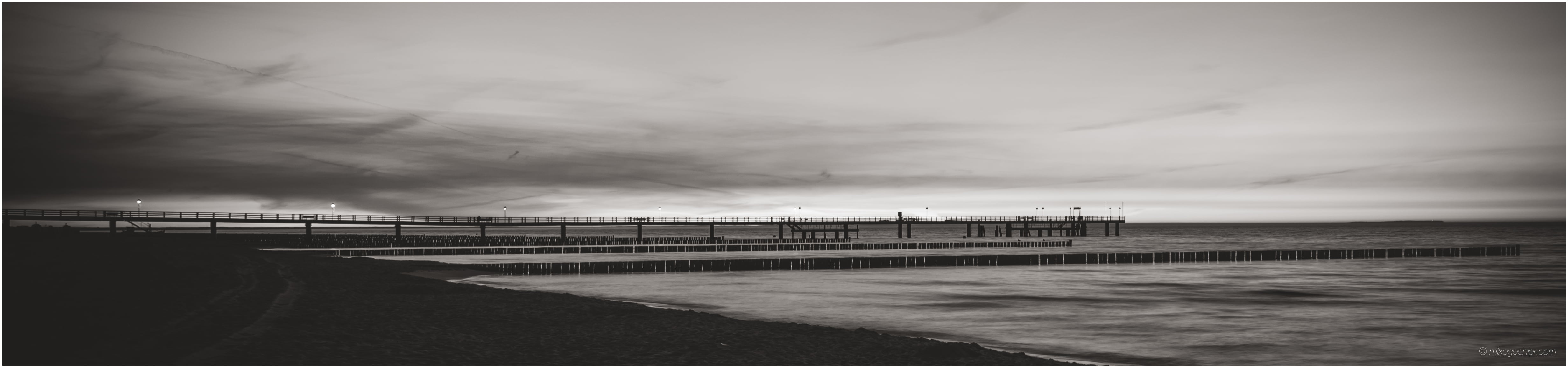 water, black And White, no People, landscape photography, sepia, koserow, landscape, coastline, 4K, sea, beach, outdoors, bridge, sky, shot, nature, schwarz  weiss, HD Wallpaper