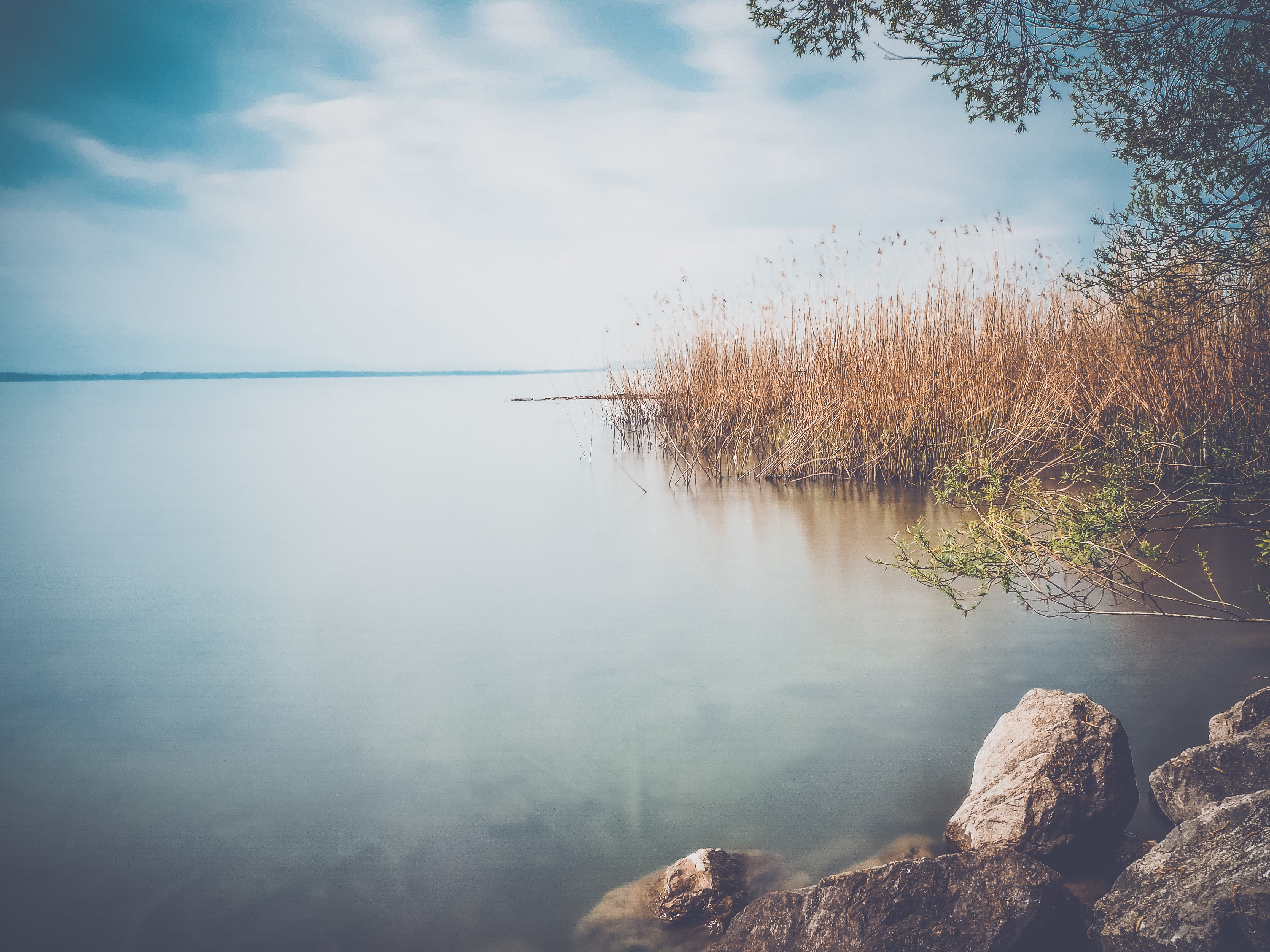 lindau, rock - object, bank, romance, lighting, dreams, water surface, bush, cloud - sky, waters, lake constance, tranquil scene, plant, non-urban scene, HD Wallpaper