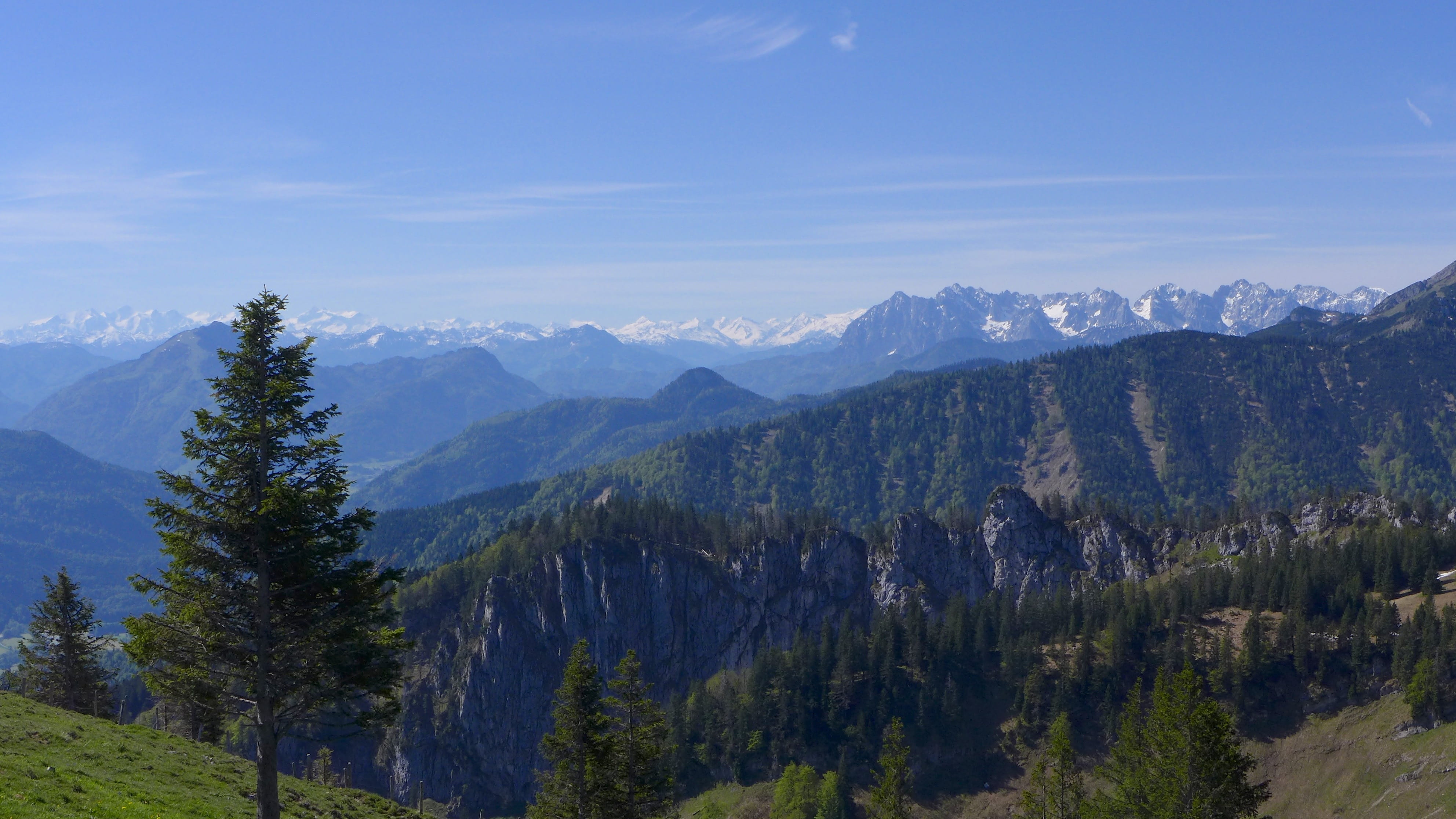 mountains, land, mountain, shades of green, tree, no people, non-urban scene, cloud - sky, nature, 4K, alpine, tranquility, blautöne, range, sky, remote, HD Wallpaper