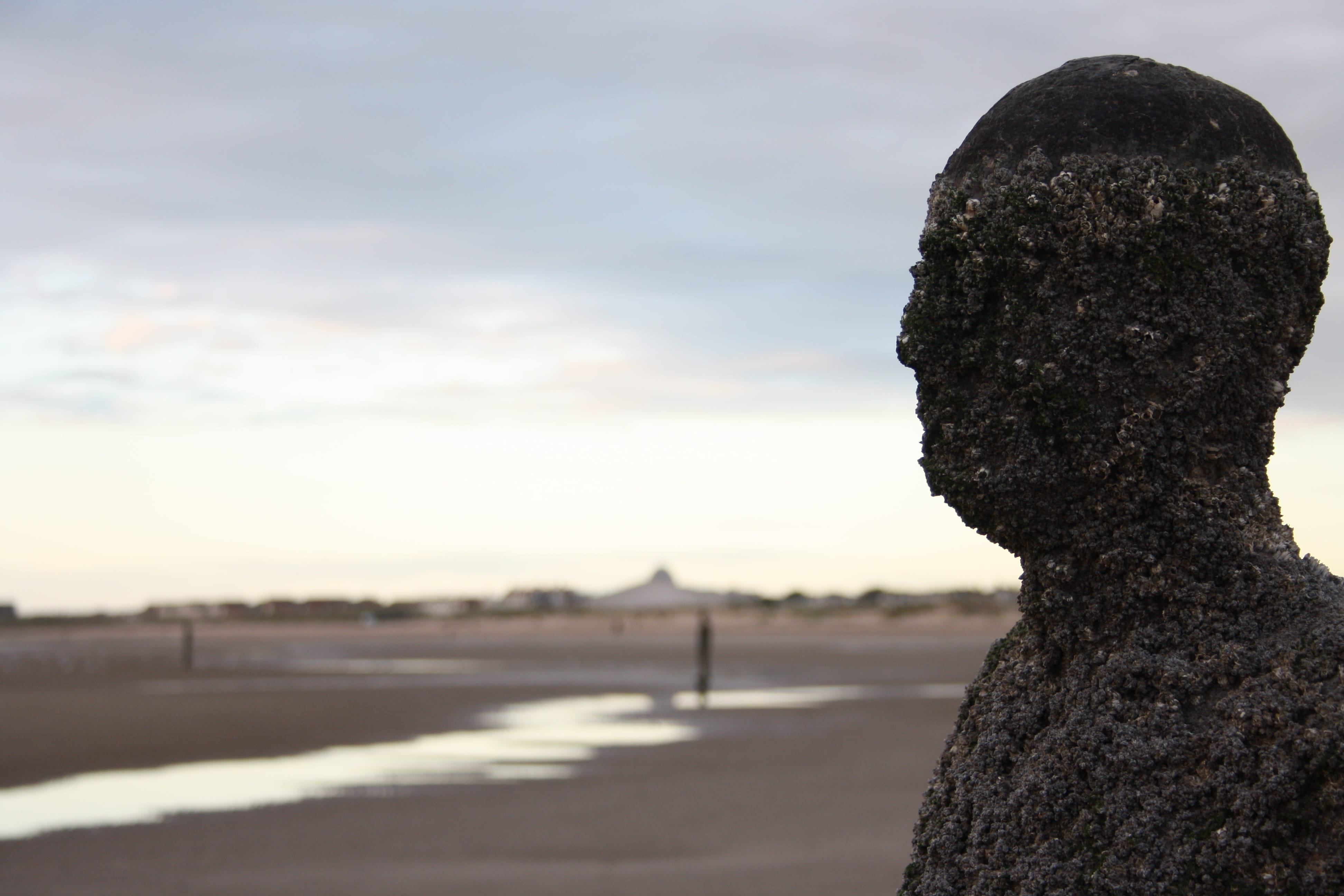 sea, statue, cloud - sky, sky, tranquility, day, focus on foreground, one person, side view, art and craft, 4K, land, costa, outdoors, incidental people, HD Wallpaper