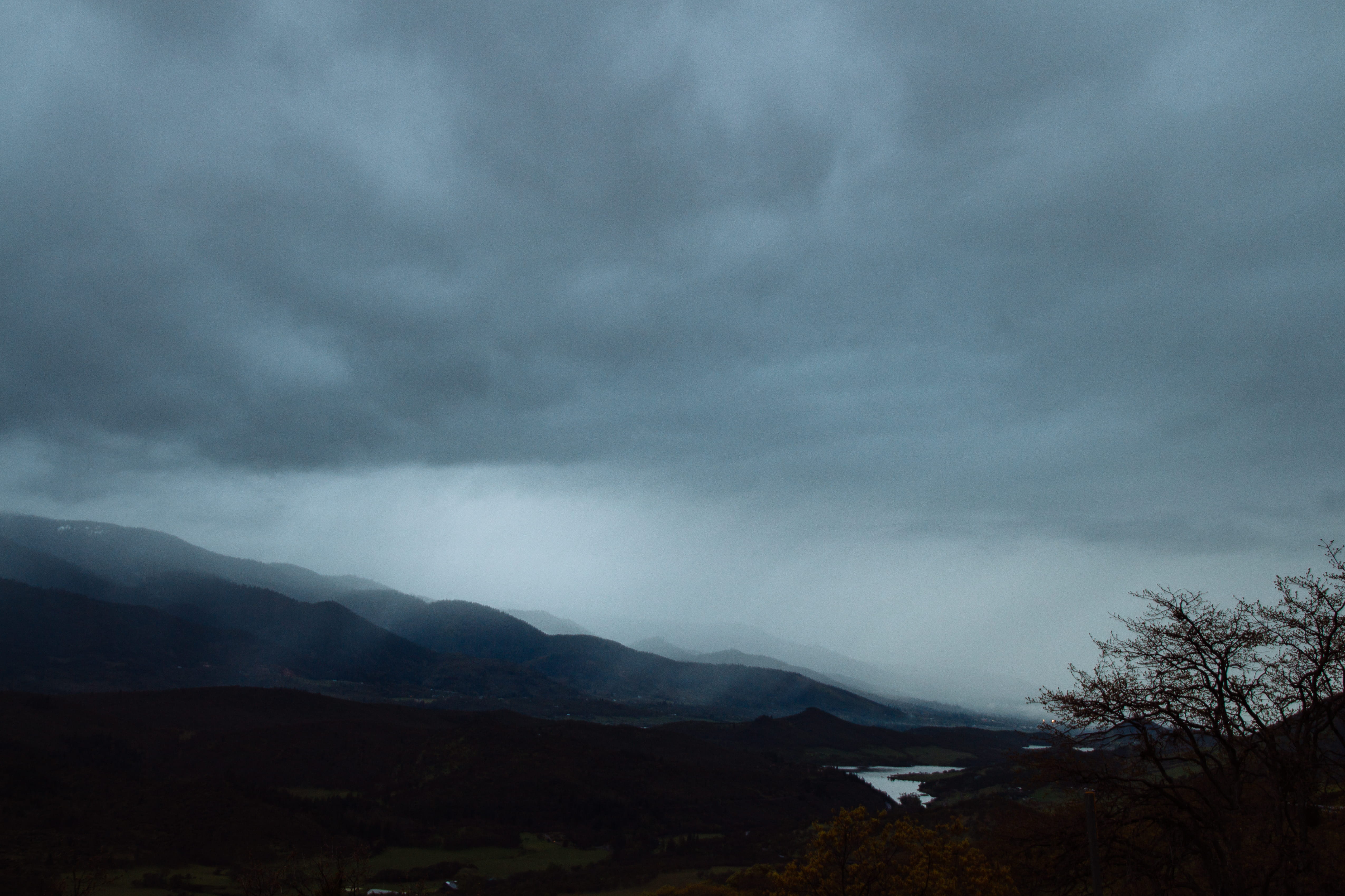 mountains, tranquility, environment, siskiyou pass, landscape, mountain range, tree, plant, ominous, mountain, lake, dark, 4K, weather, non-urban scene, HD Wallpaper