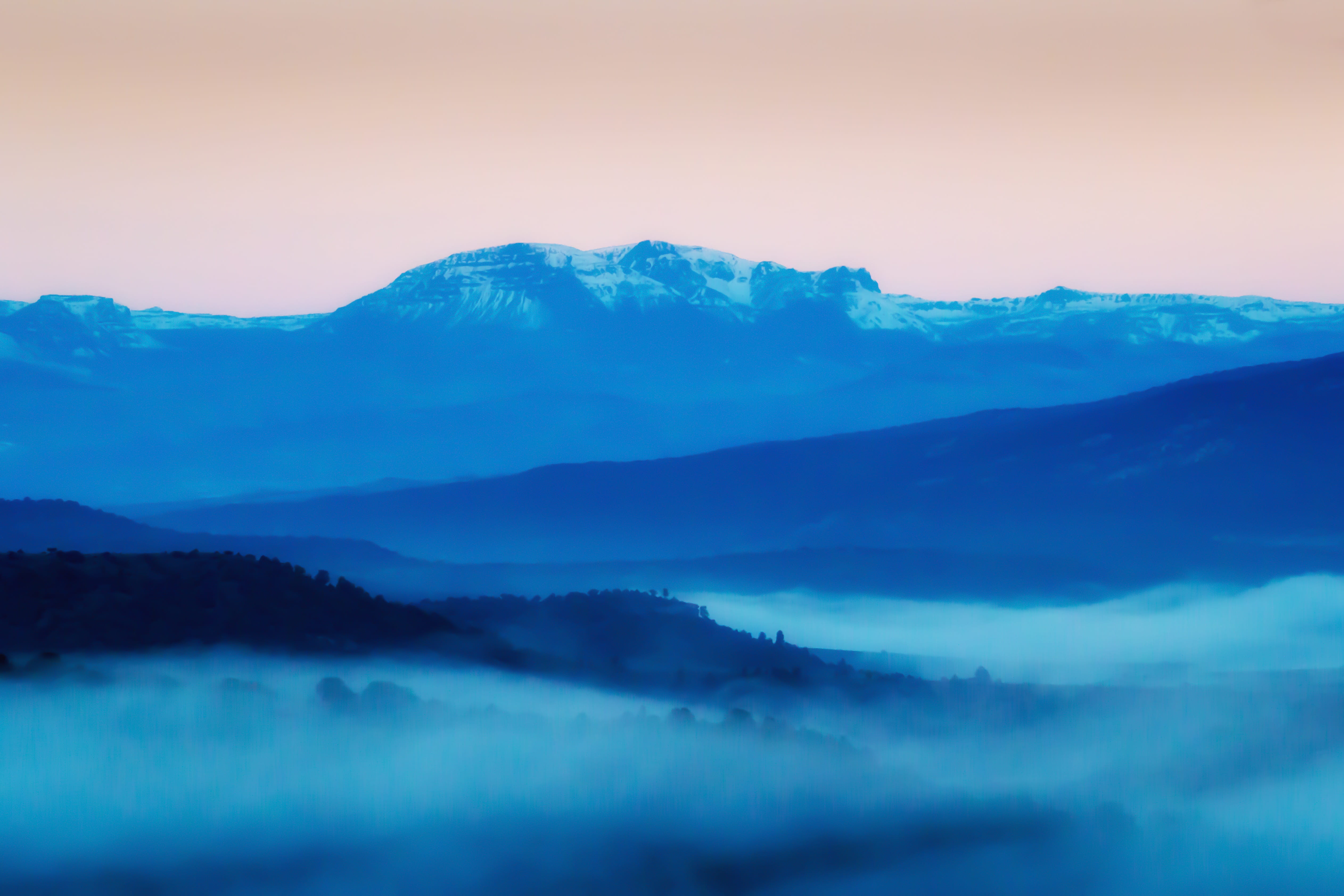 beauty in nature, purple, 4K, mystical, no people, misty, soft, dark, idyllic, mountain, outdoors, pink, non-urban scene, tranquility, cloud - sky, mountain range, HD Wallpaper