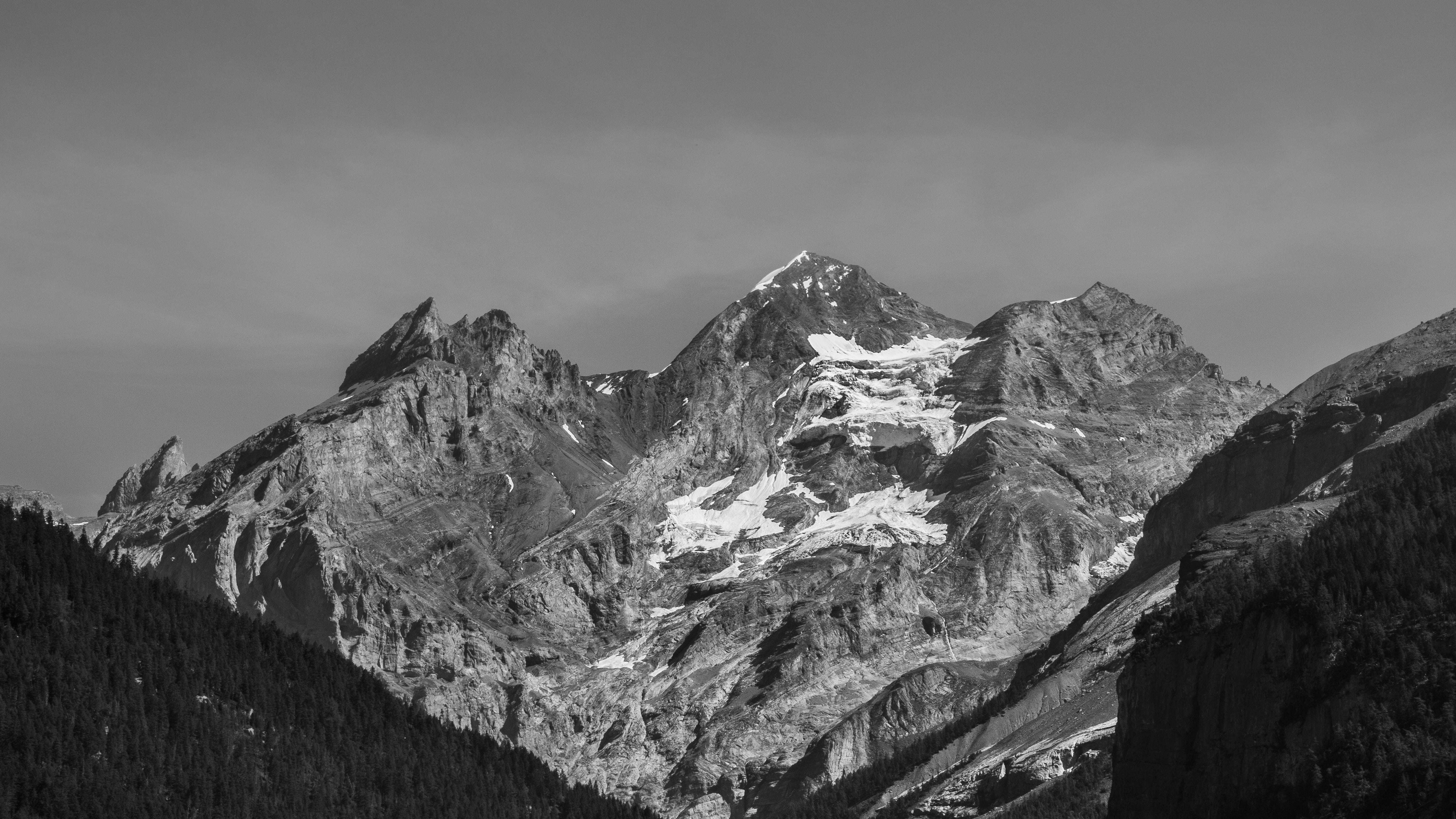 photography, environment, scenics - nature, winter, mountain Peak, mountain, mountains, nature, black and white, cold, rock, grayscale, mountain peaks, HD Wallpaper