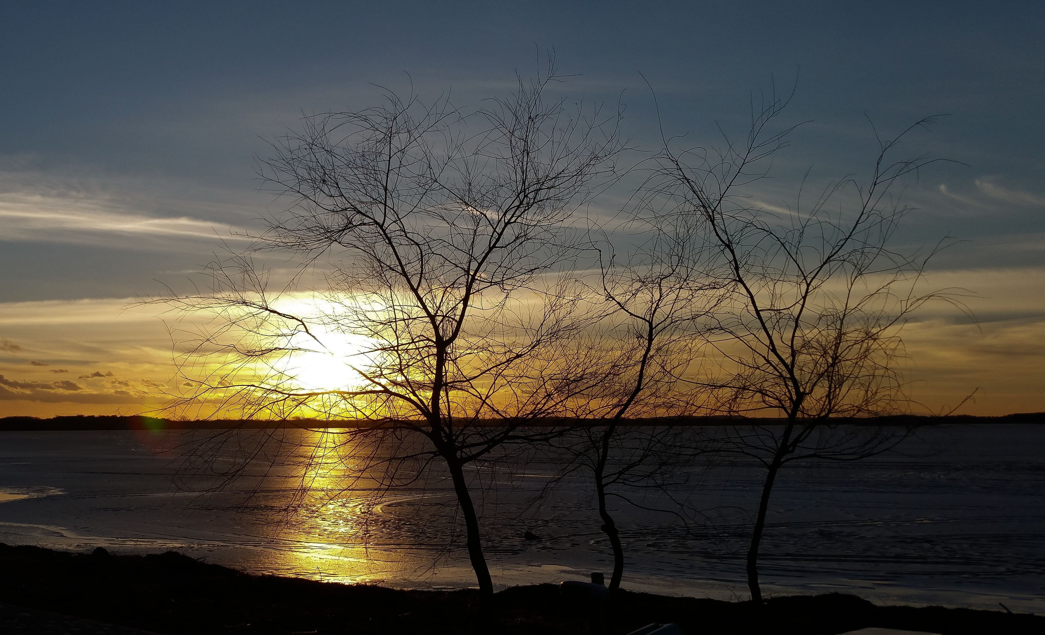 sunset, clouds, water, cloud - sky, outdoors, plant, reflection, non-urban scene, Landscape, nature, beach, no people, the horizon, sky, Lakeland, sun, HD Wallpaper