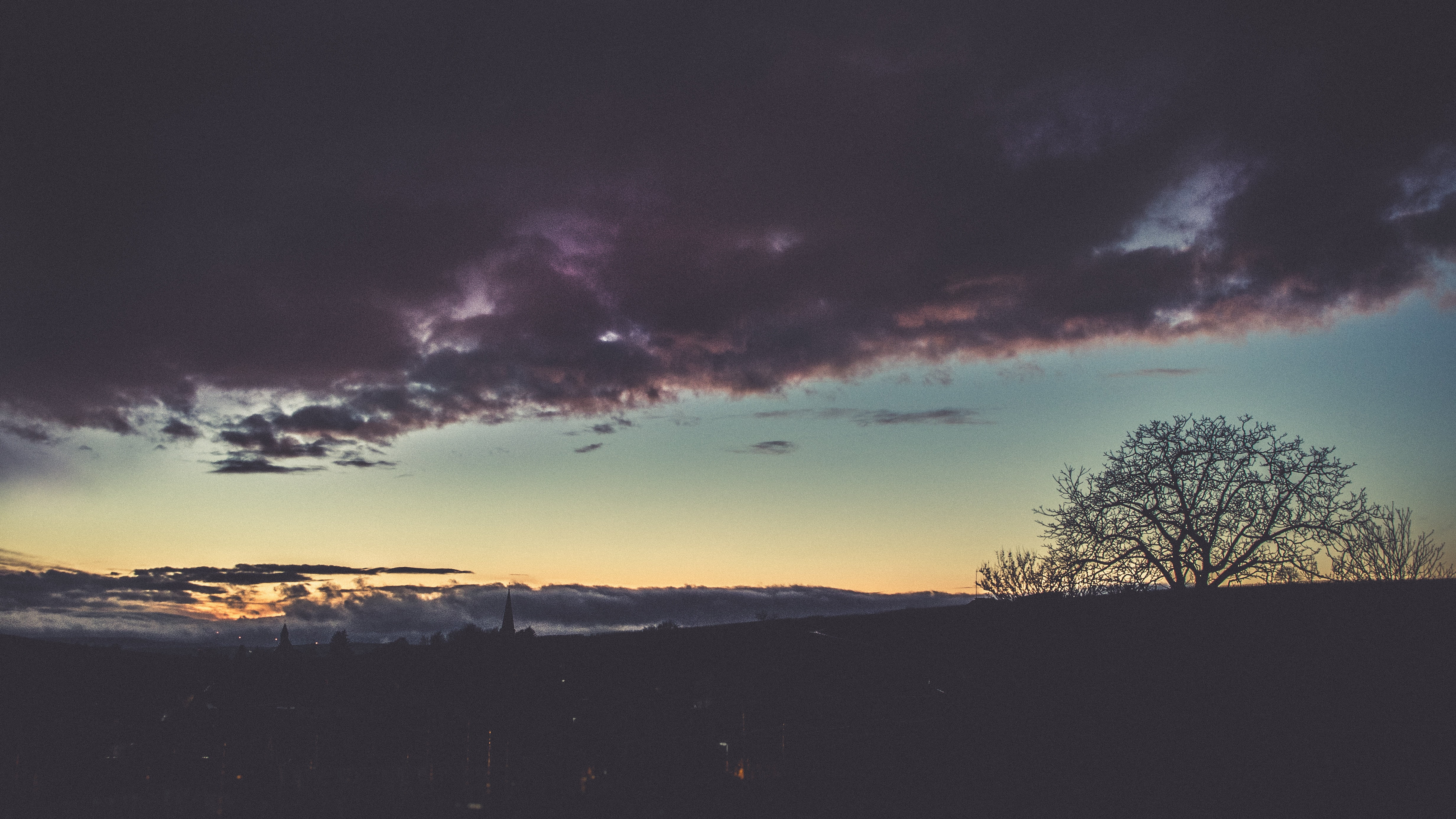 dramatic sky, tranquility, cloud - sky, clouds, night, storm cloud, mountain, no people, nature, beauty in nature, tree, ominous, sky, sunset, plant, silhouette, HD Wallpaper