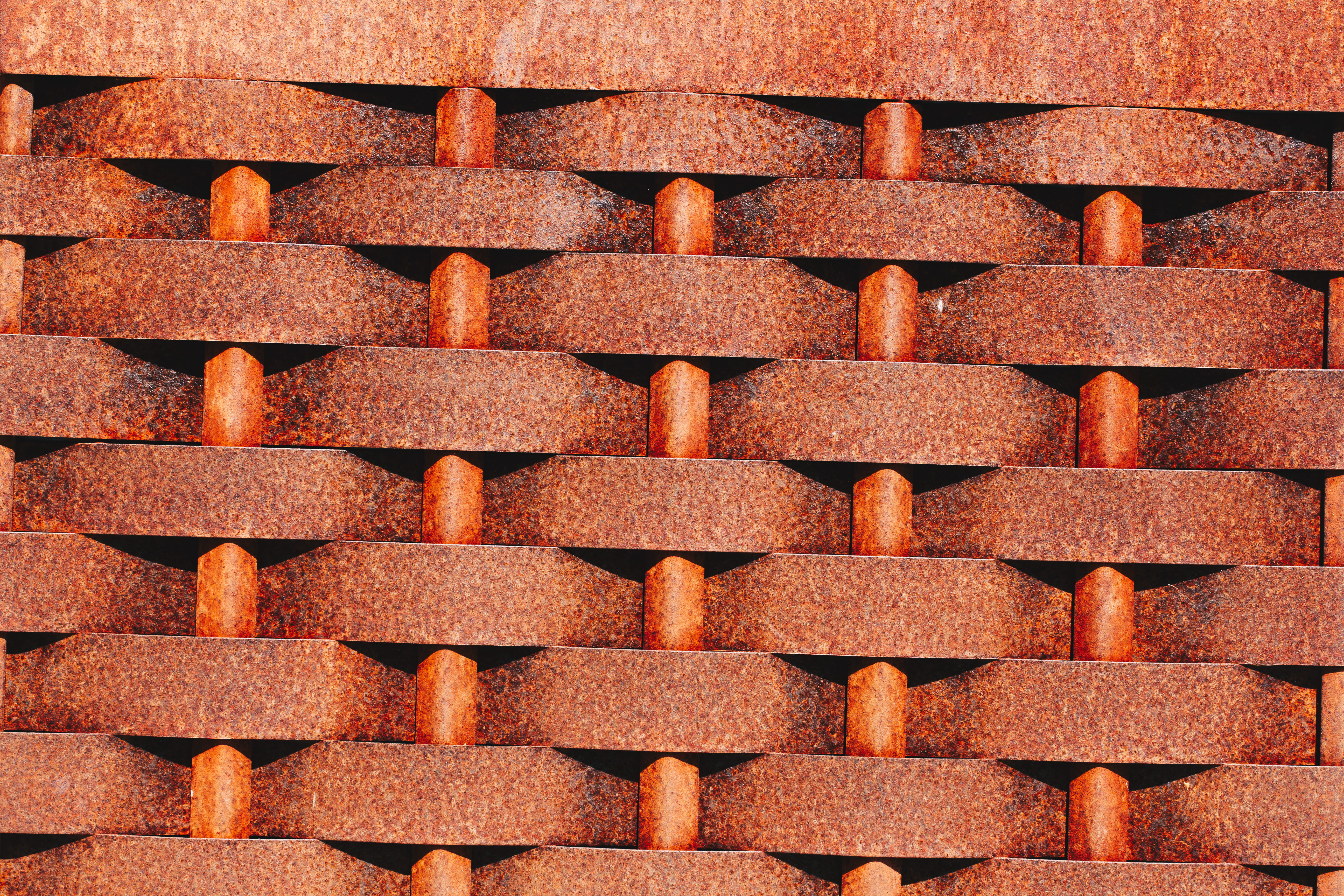 in a row, abundance, metal, full frame, repetition, wall, rough, design, rust, rusty, patterns, no people, solid, wall - building feature, indoors, construction material, HD Wallpaper