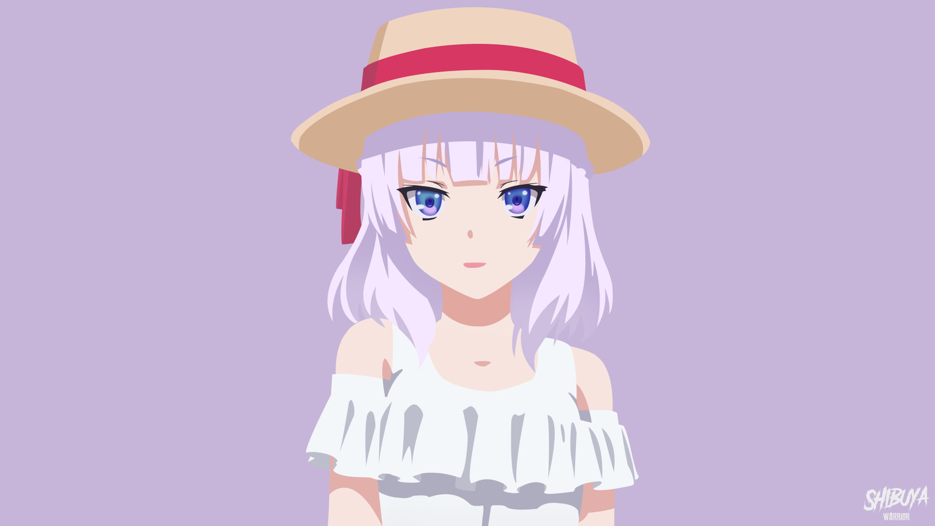 1080P, women, striped, studio shot, standing, front view, teenager, Anime, one person, Hat, emotion, portrait, females, Classroom of the Elite, Minimalist, HD Wallpaper