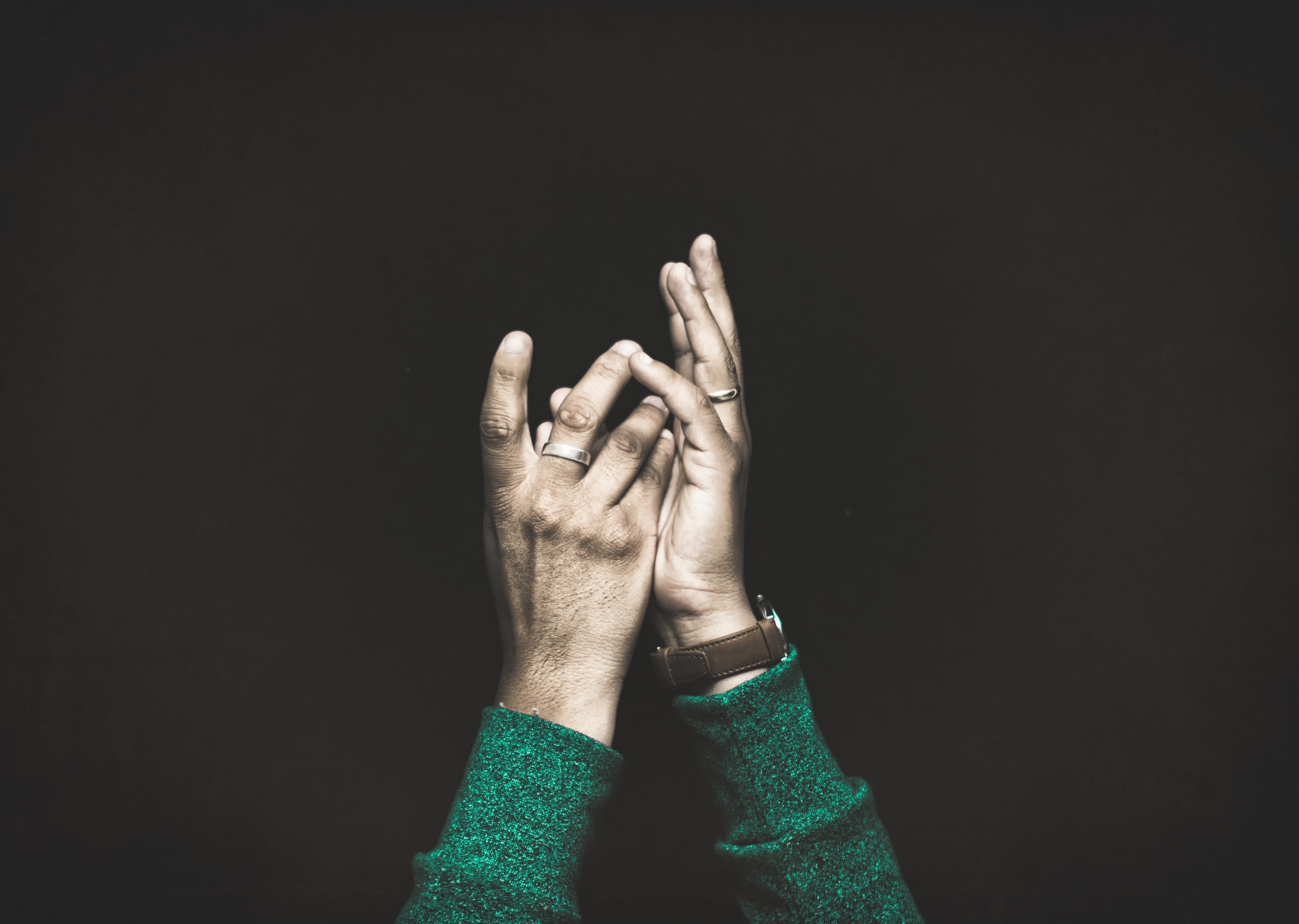 copy space, one person, holding, human limb, indoors, human body part, finger, obscured face, adult, gesturing, palm, green, fingers, close-up, worship, HD Wallpaper